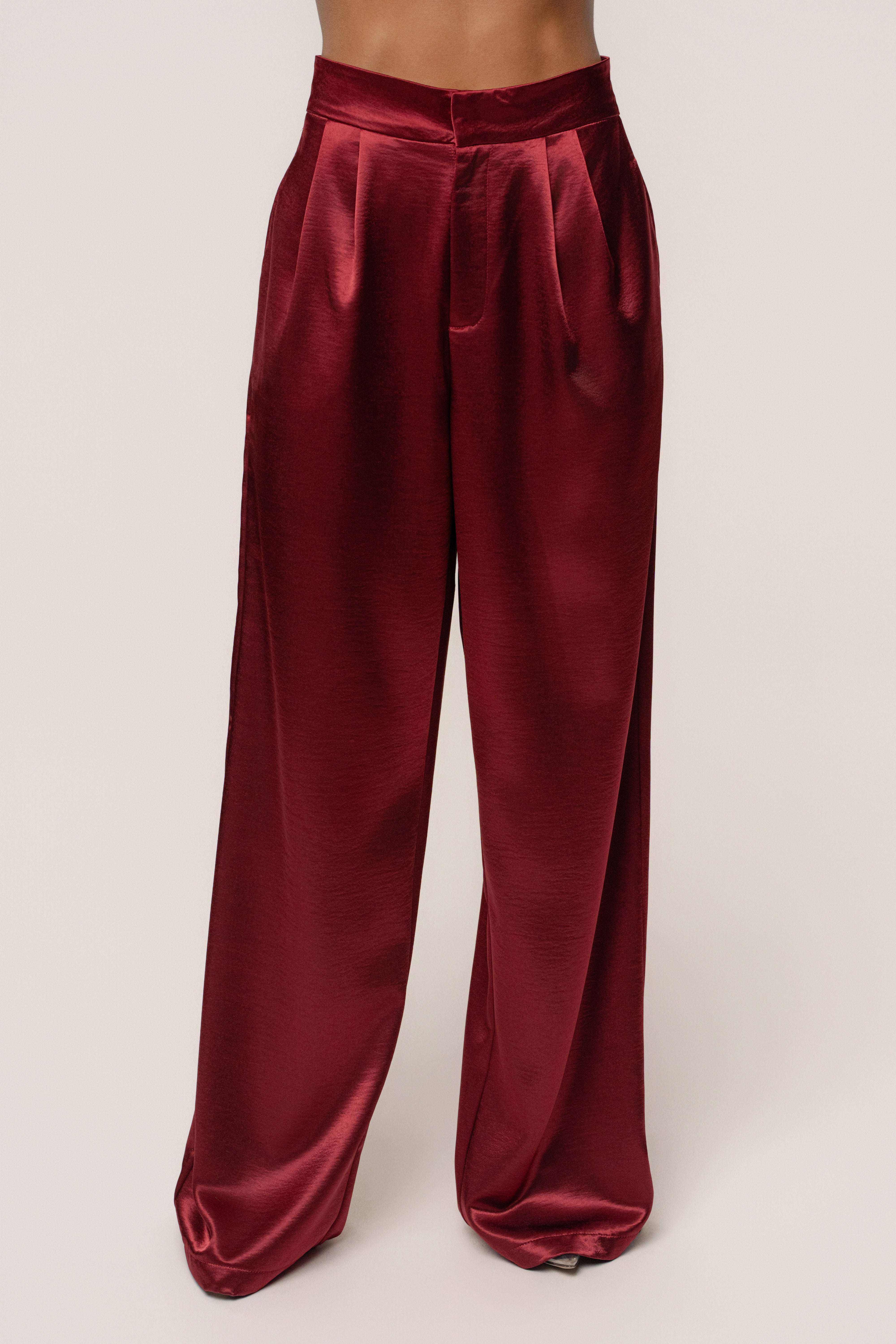 Burgundy Signature Satin Trousers - JLUXLABEL