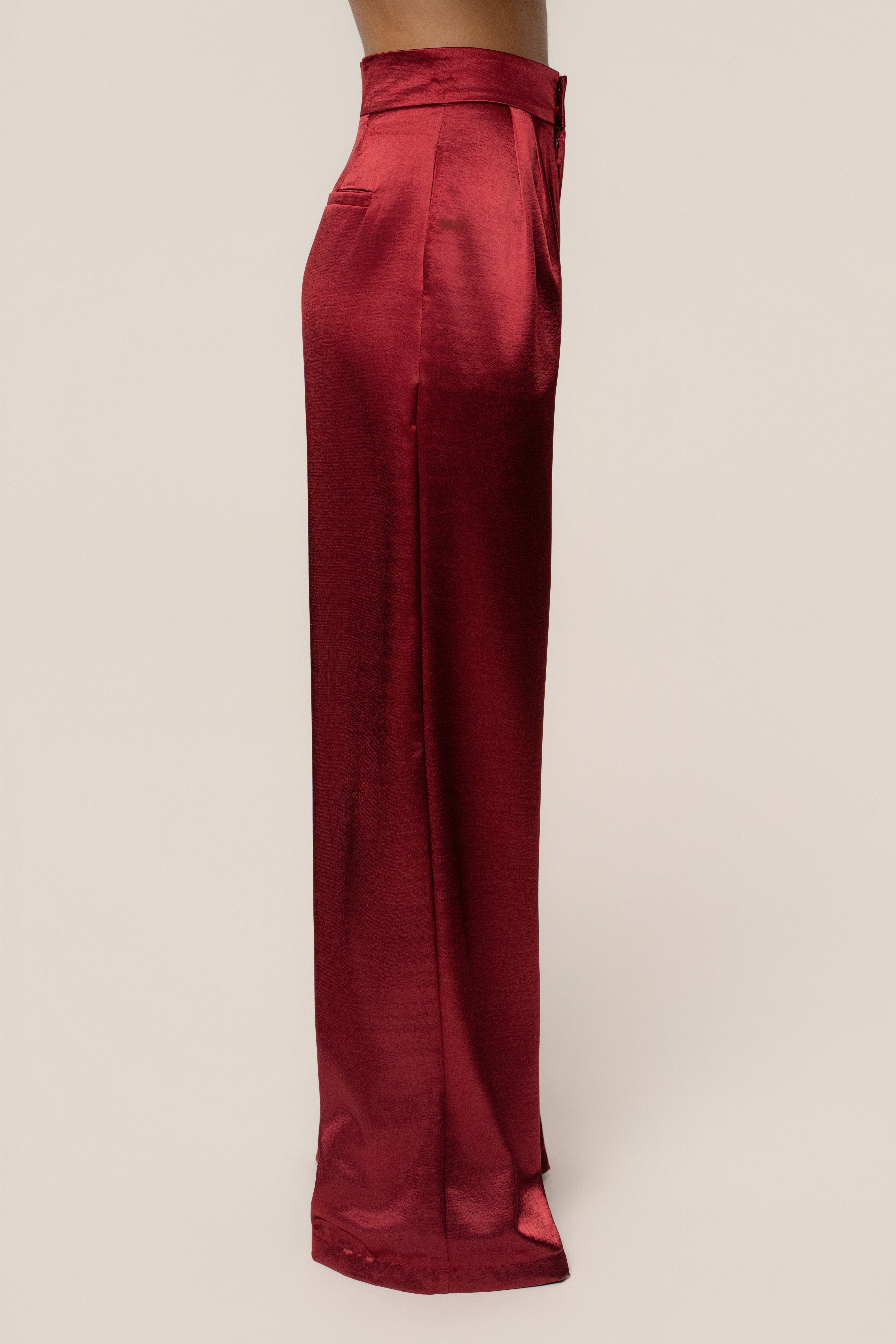 Burgundy Signature Satin Trousers