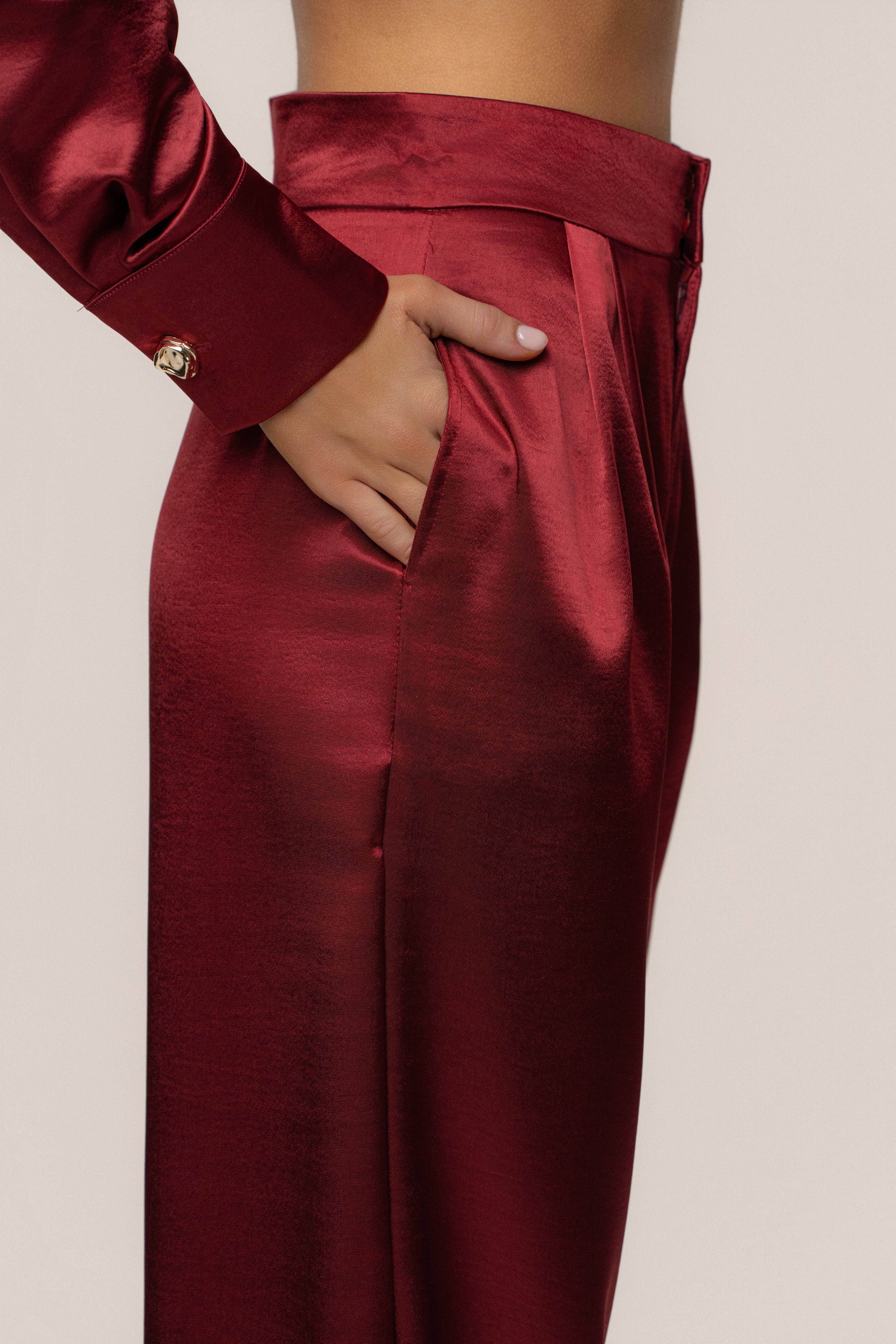 Burgundy Signature Satin Trousers