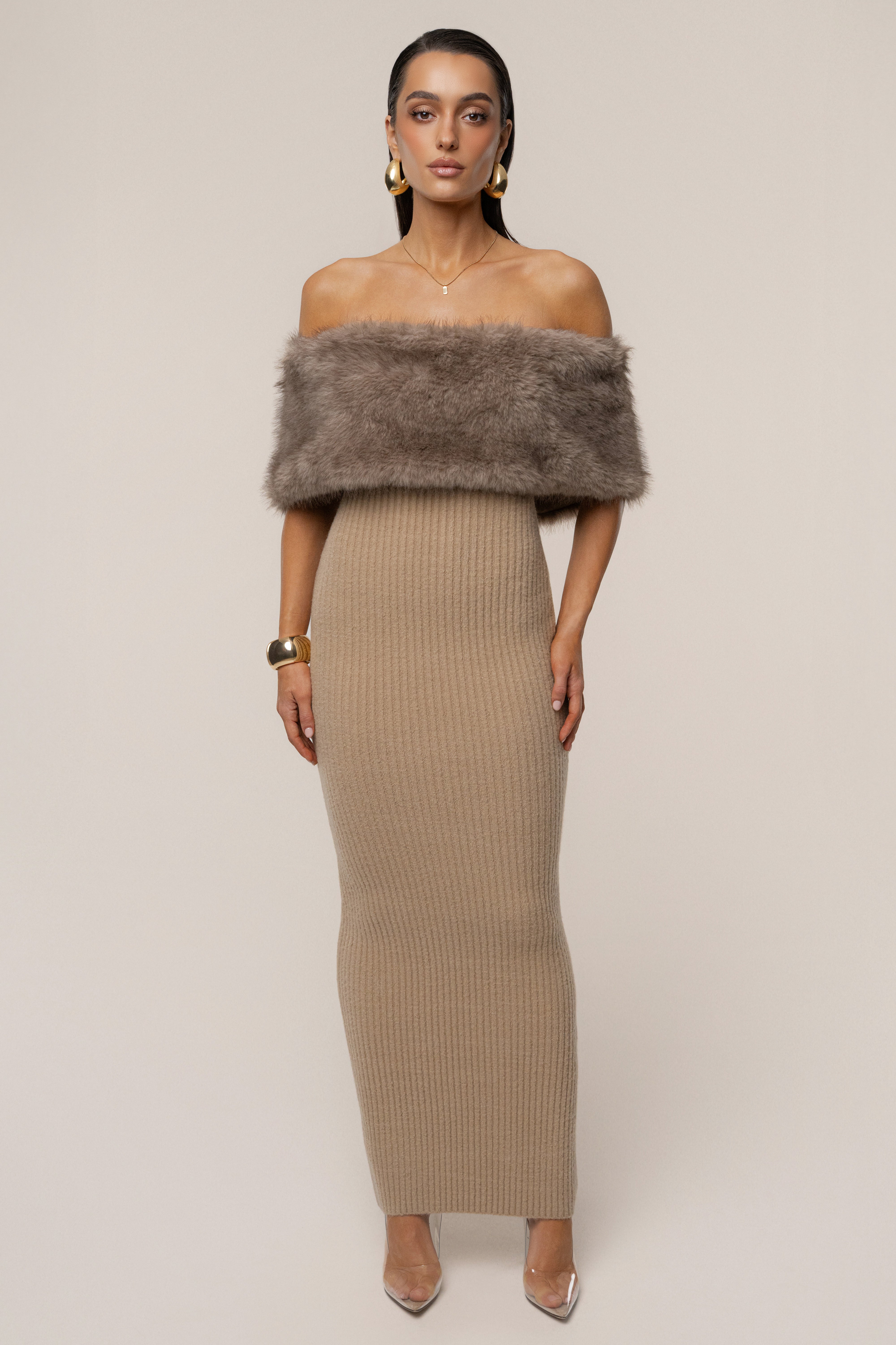 Chocolate Aspen Hour Faux Fur Dress