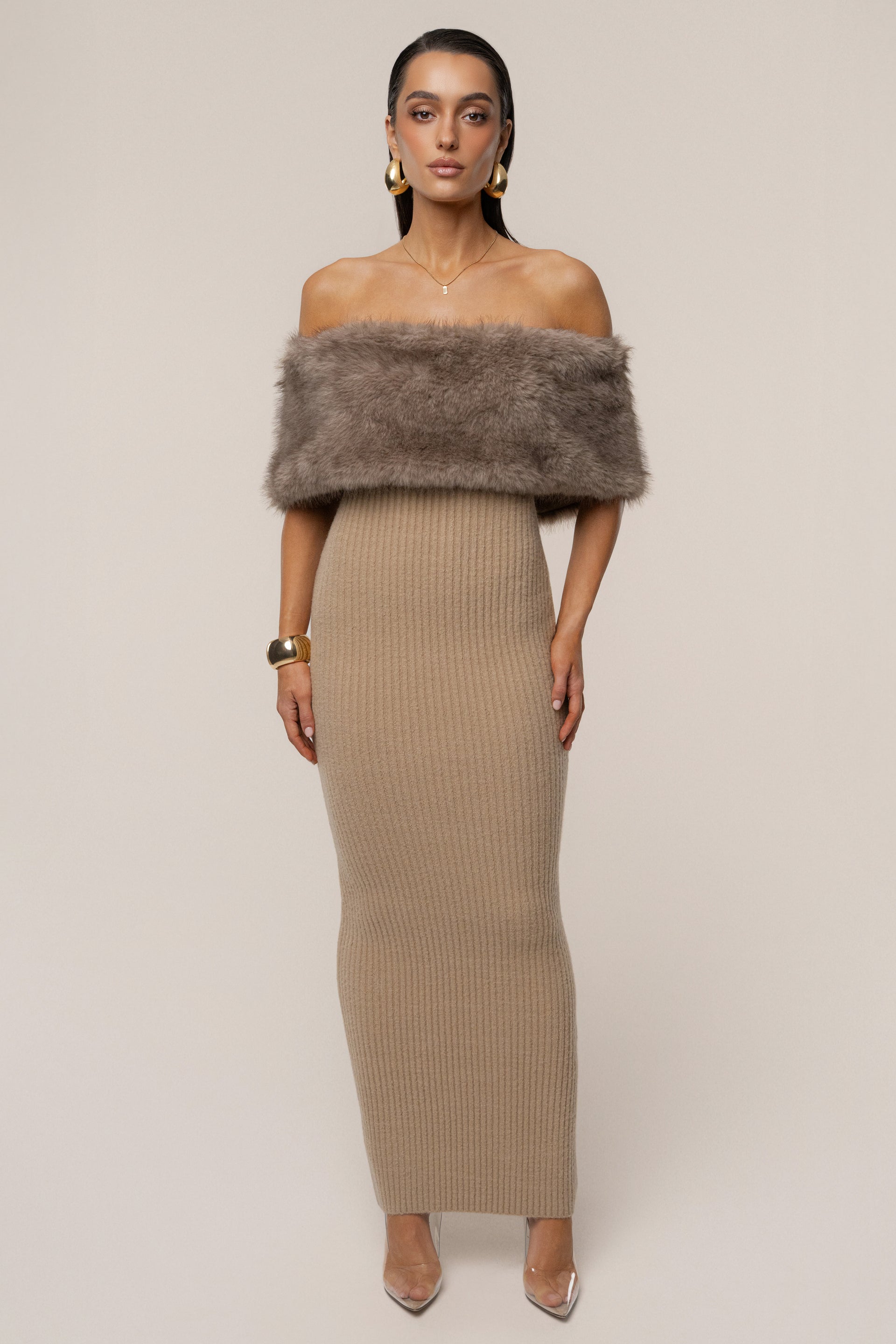 fur maxi dress Chocolate Aspen Hour Faux 650 Women's Shirt Dresses | balancing cozy elegance with Color:Pink Snake