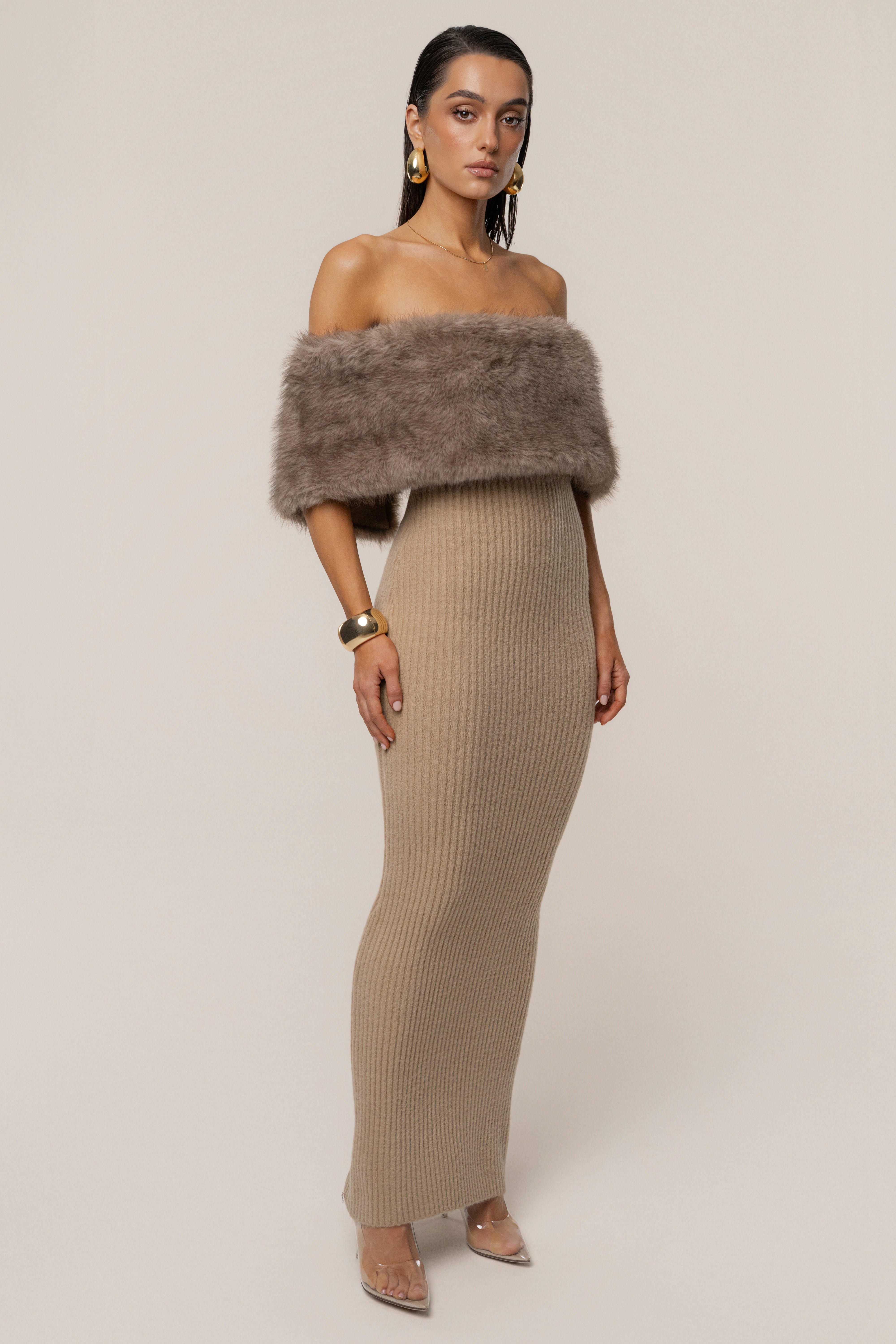 BEGELM Fake Fur Long Gown 新品未使用 Chocolate Aspen Hour Faux Fur Dress