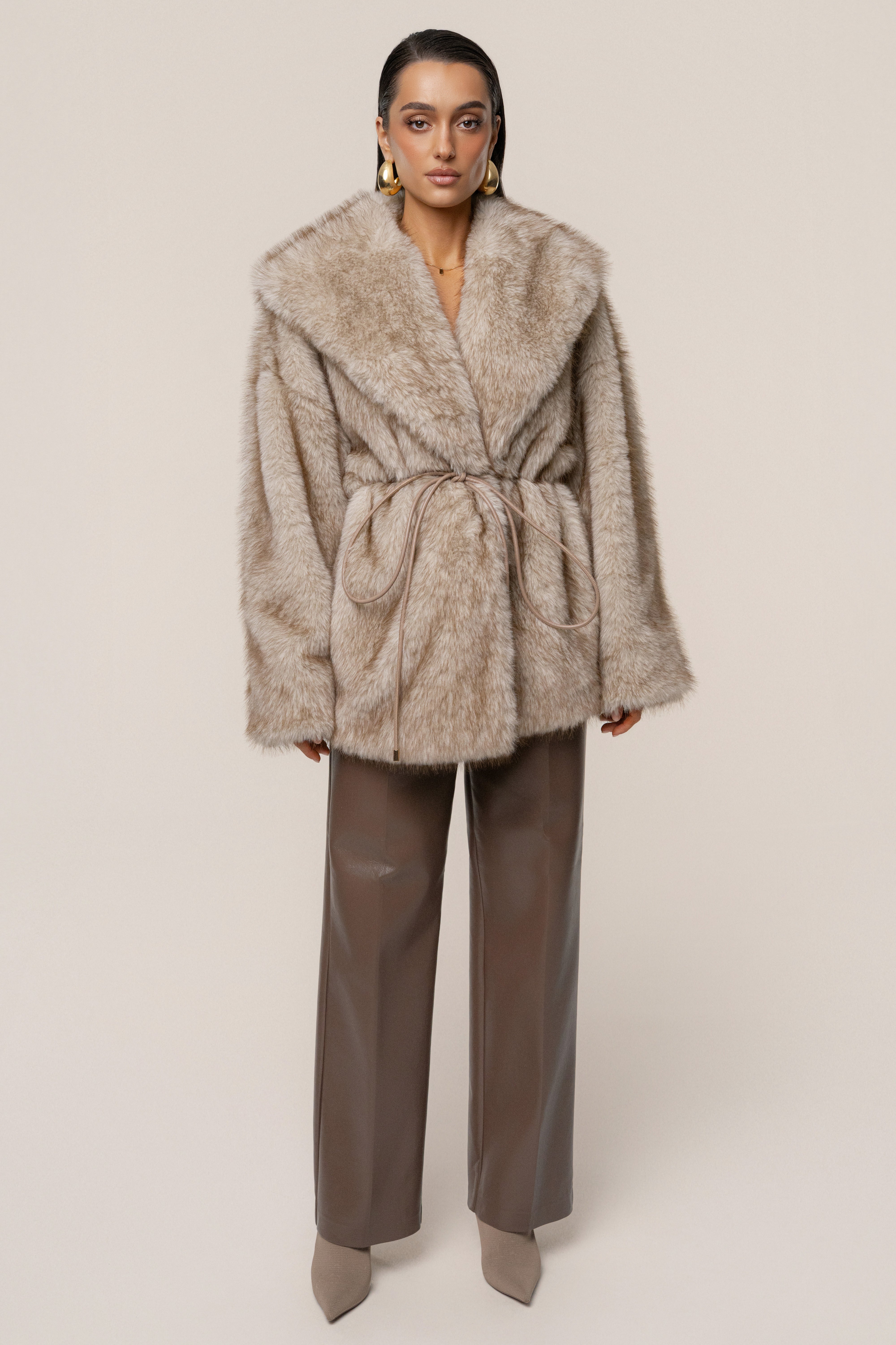 Ivory/Brown Soft Season Faux Fur Coat