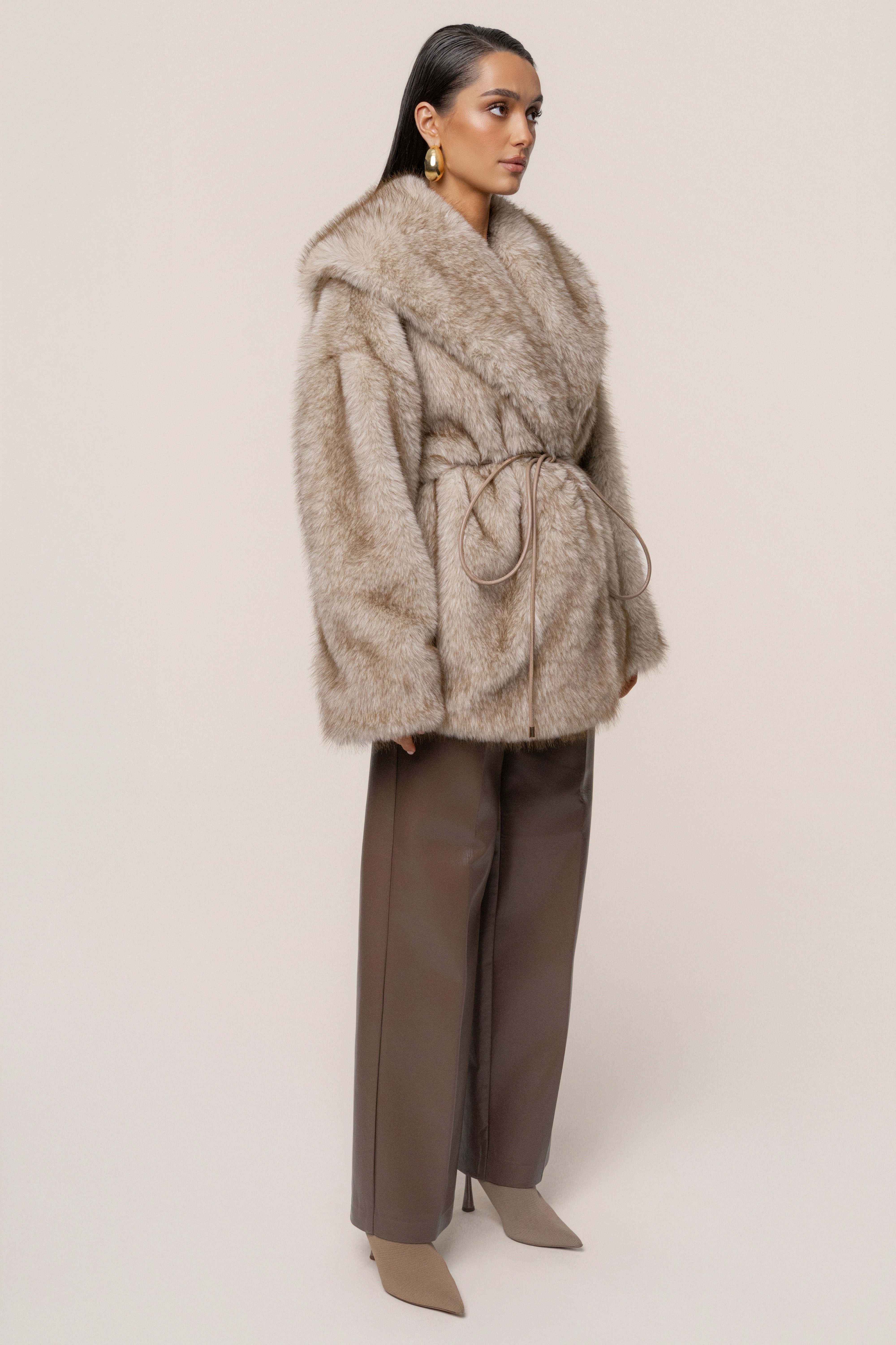 Ivory/Brown Soft Season Faux Fur Coat