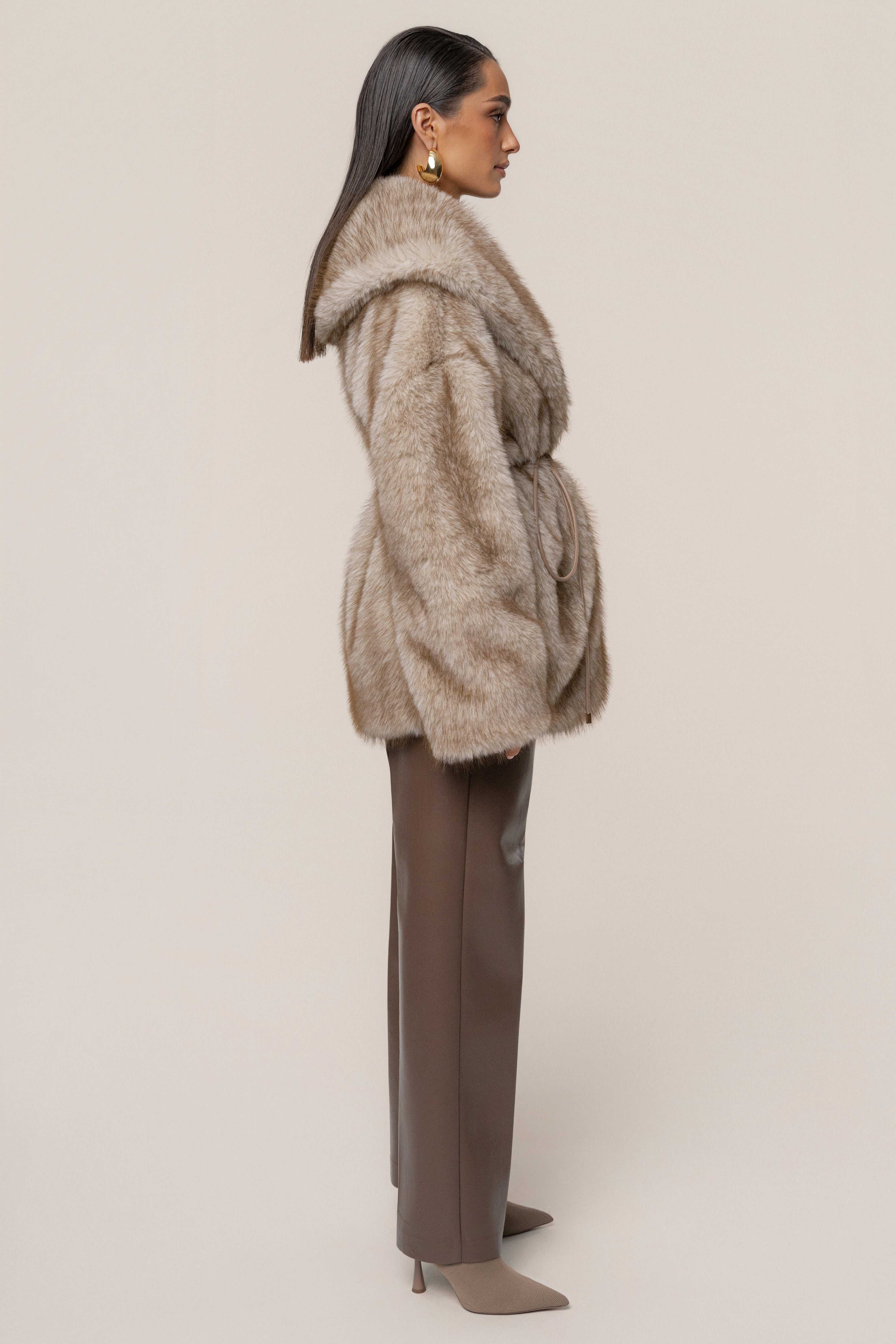 Ivory/Brown Soft Season Faux Fur Coat