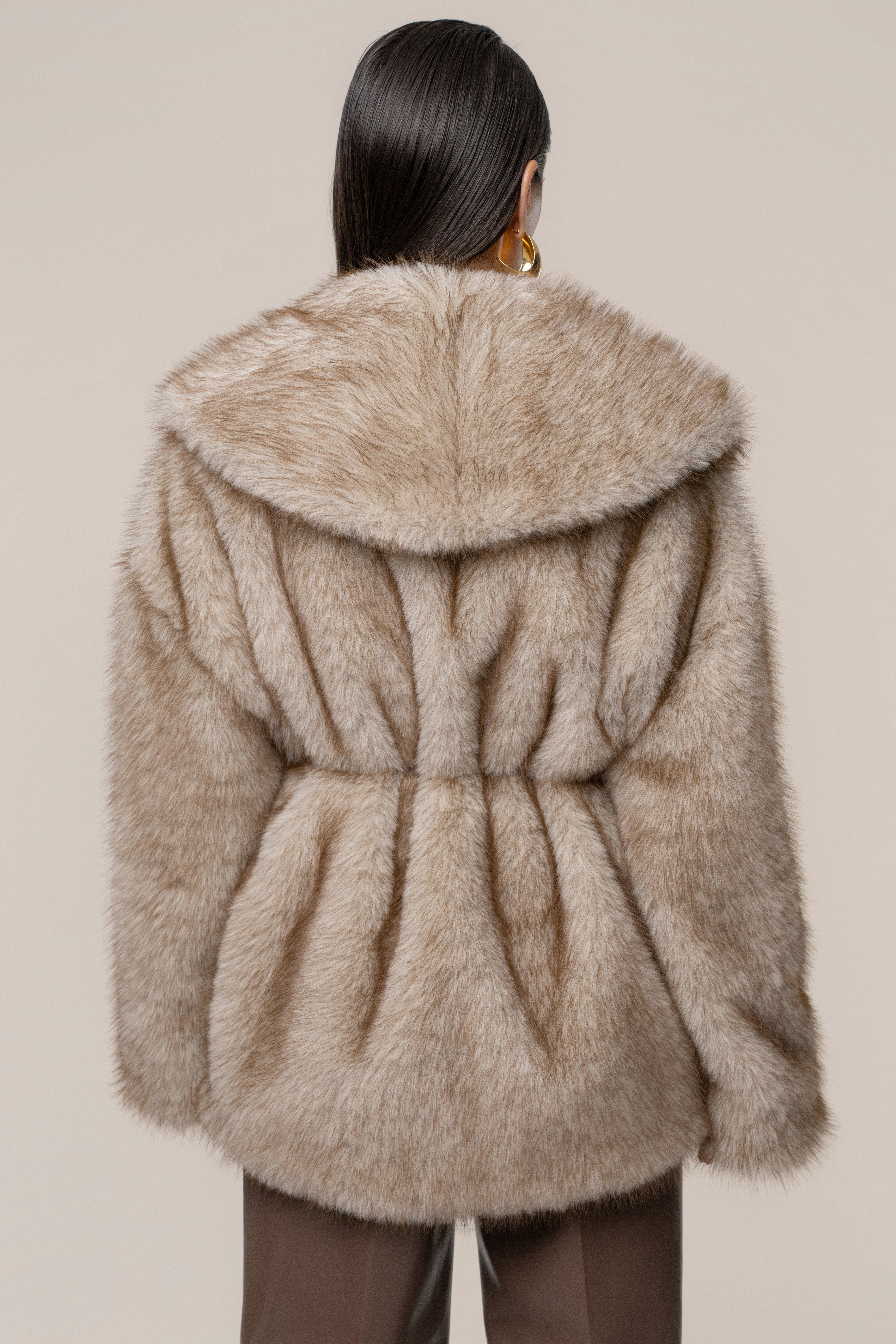 Ivory/Brown Soft Season Faux Fur Coat