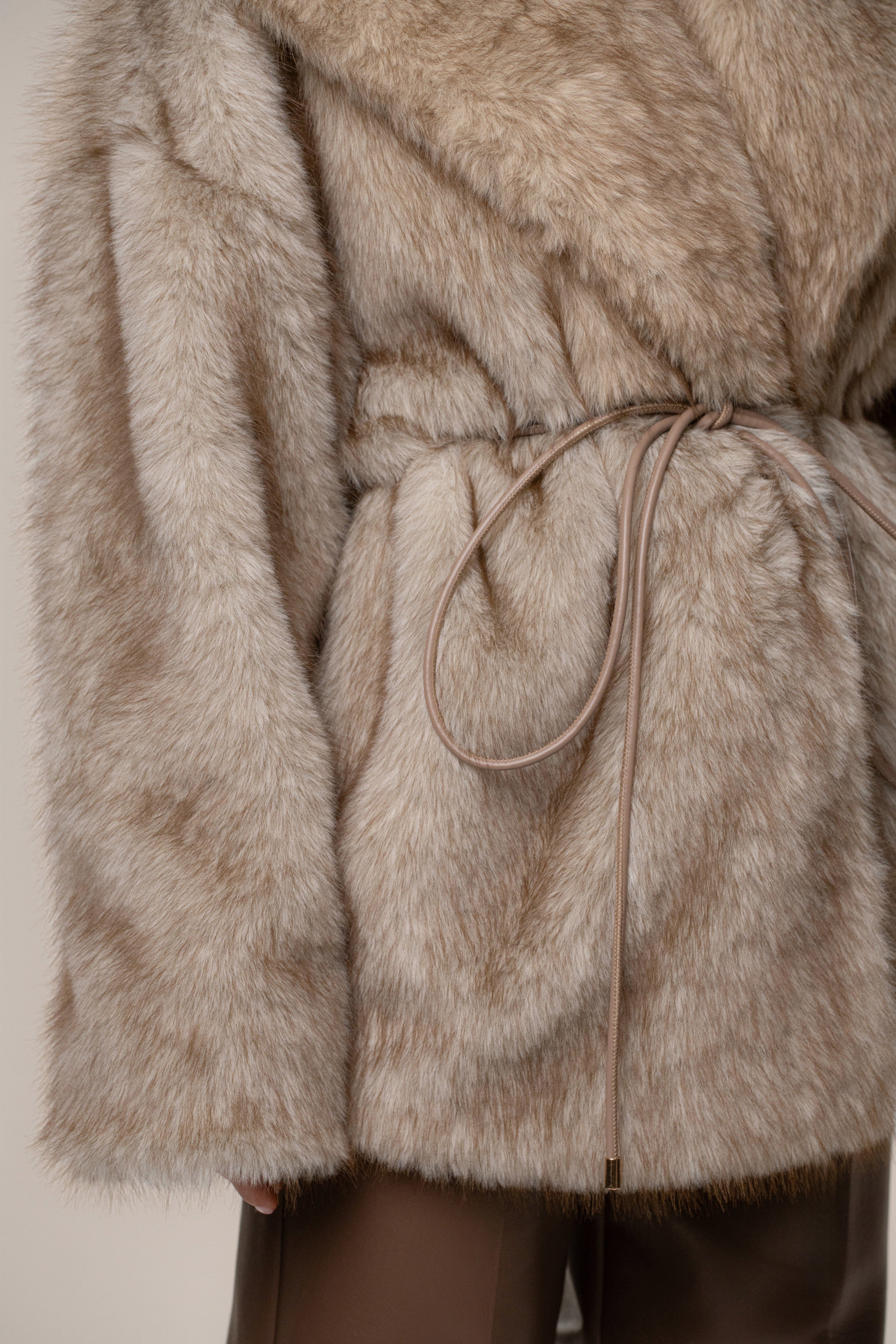 Ivory/Brown Soft Season Faux Fur Coat