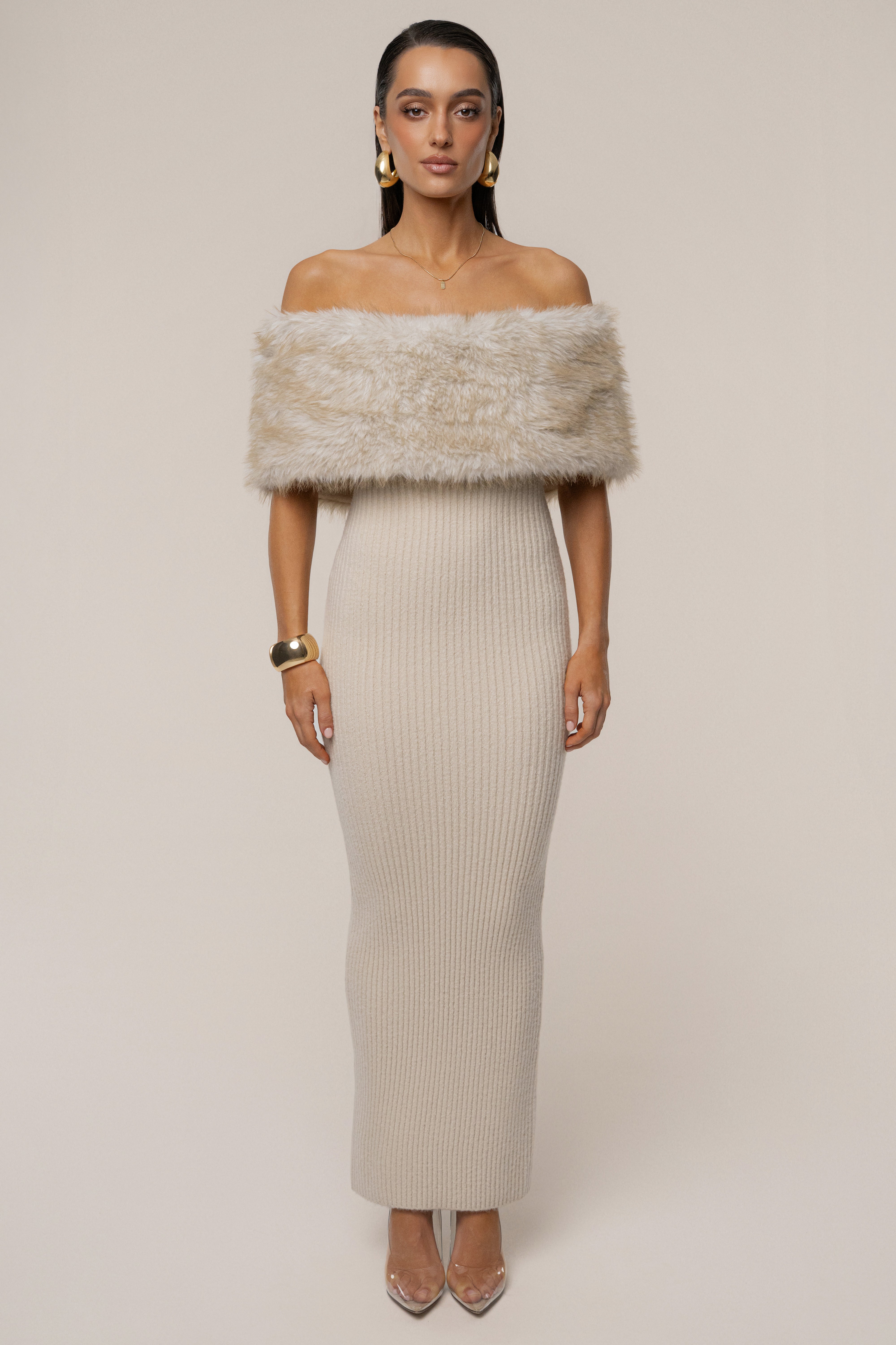 Stone Aspen Hour Faux Fur Dress - JLUXLABEL