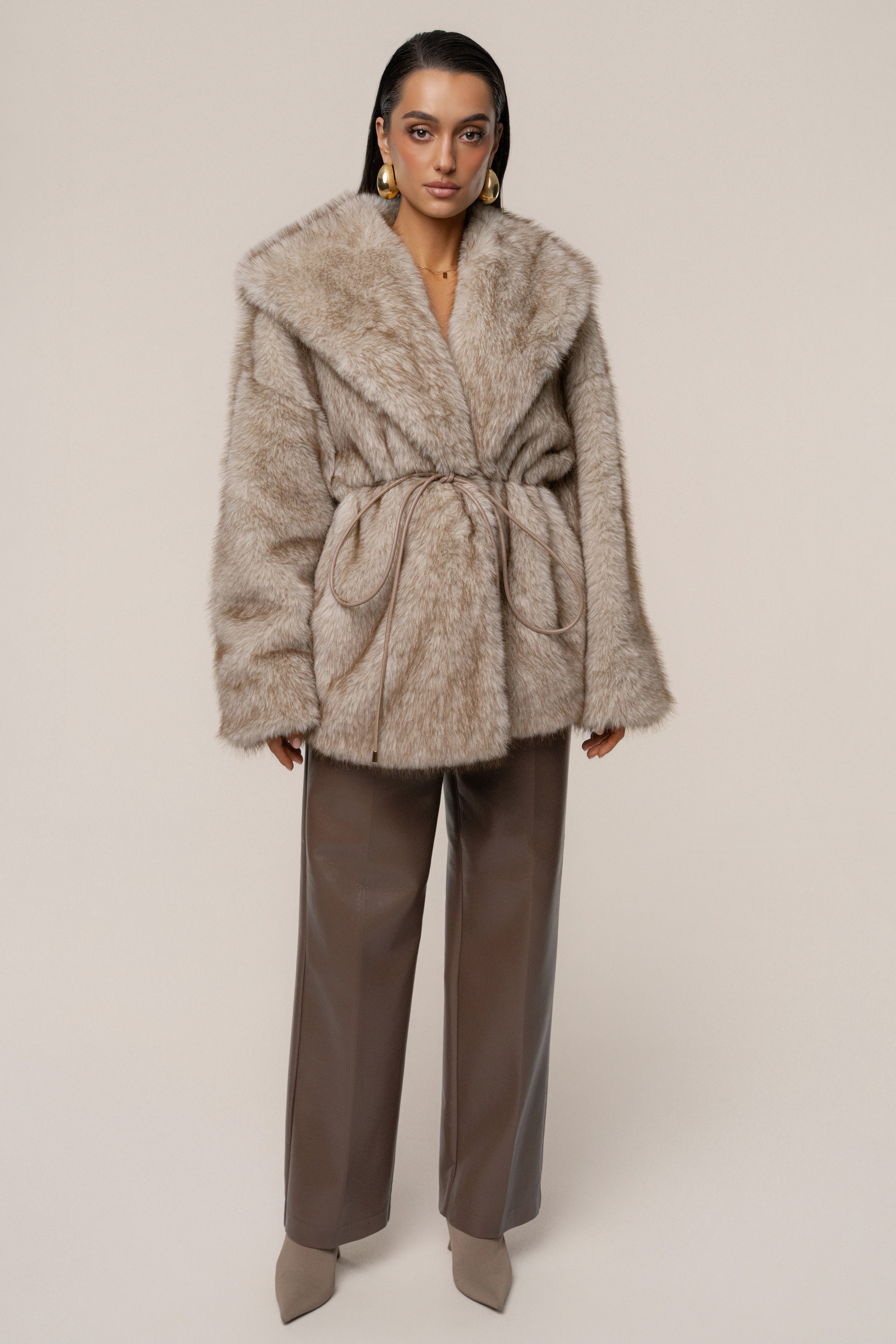 Ivory/Brown Soft Season Faux Fur Coat