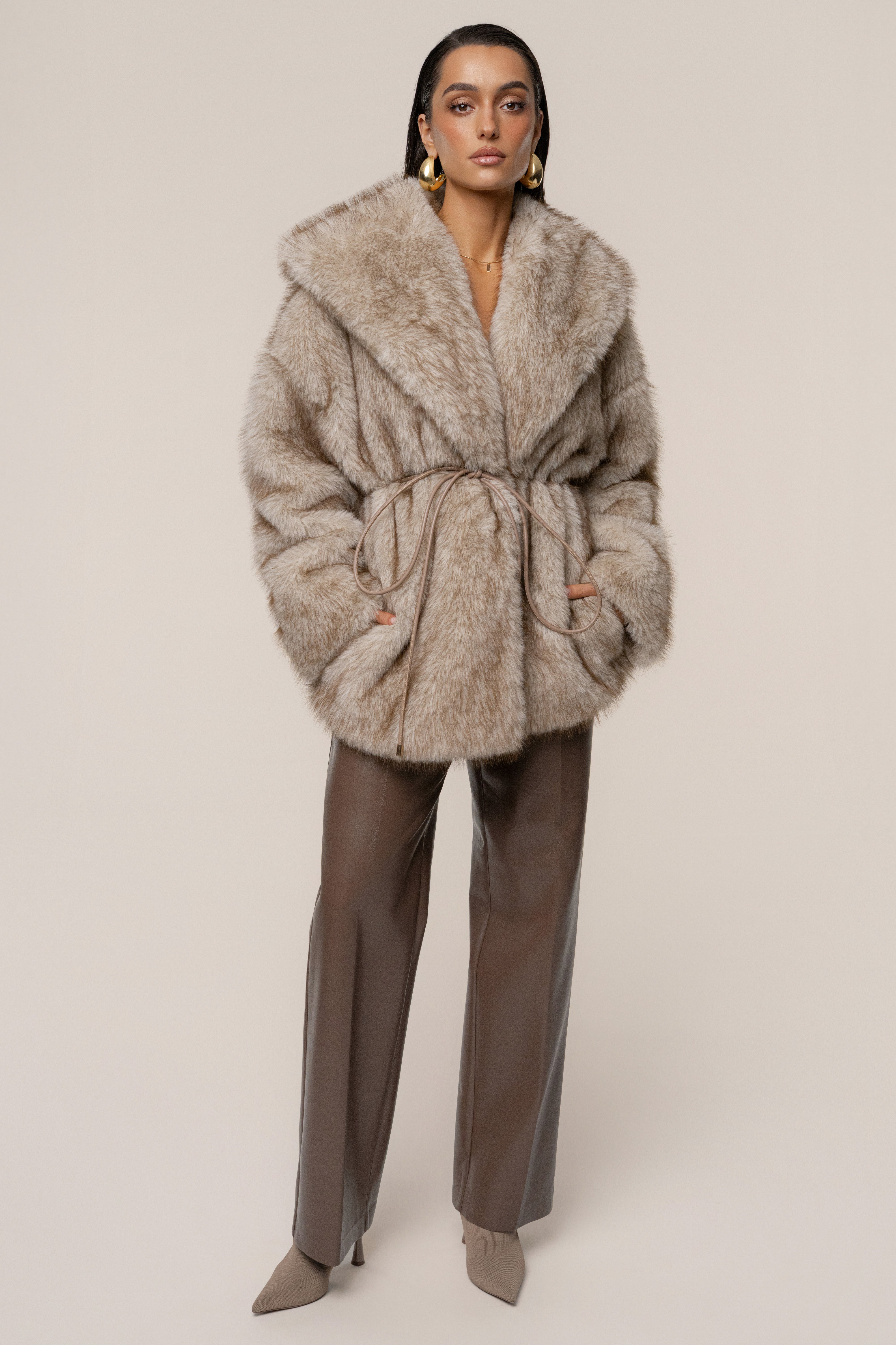 Ivory/Brown Soft Season Faux Fur Coat