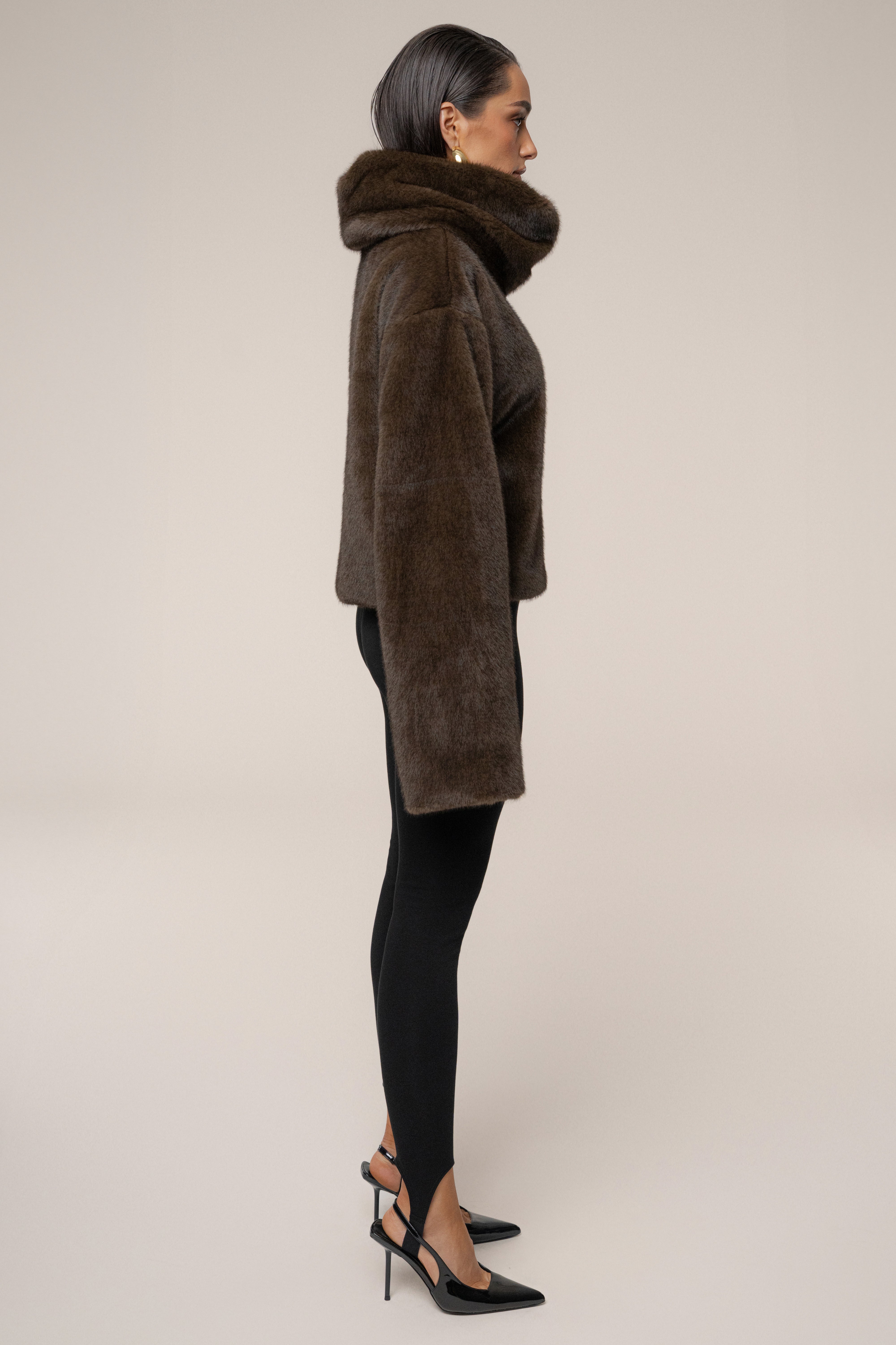 Brown Polished Faux Fur Pullover