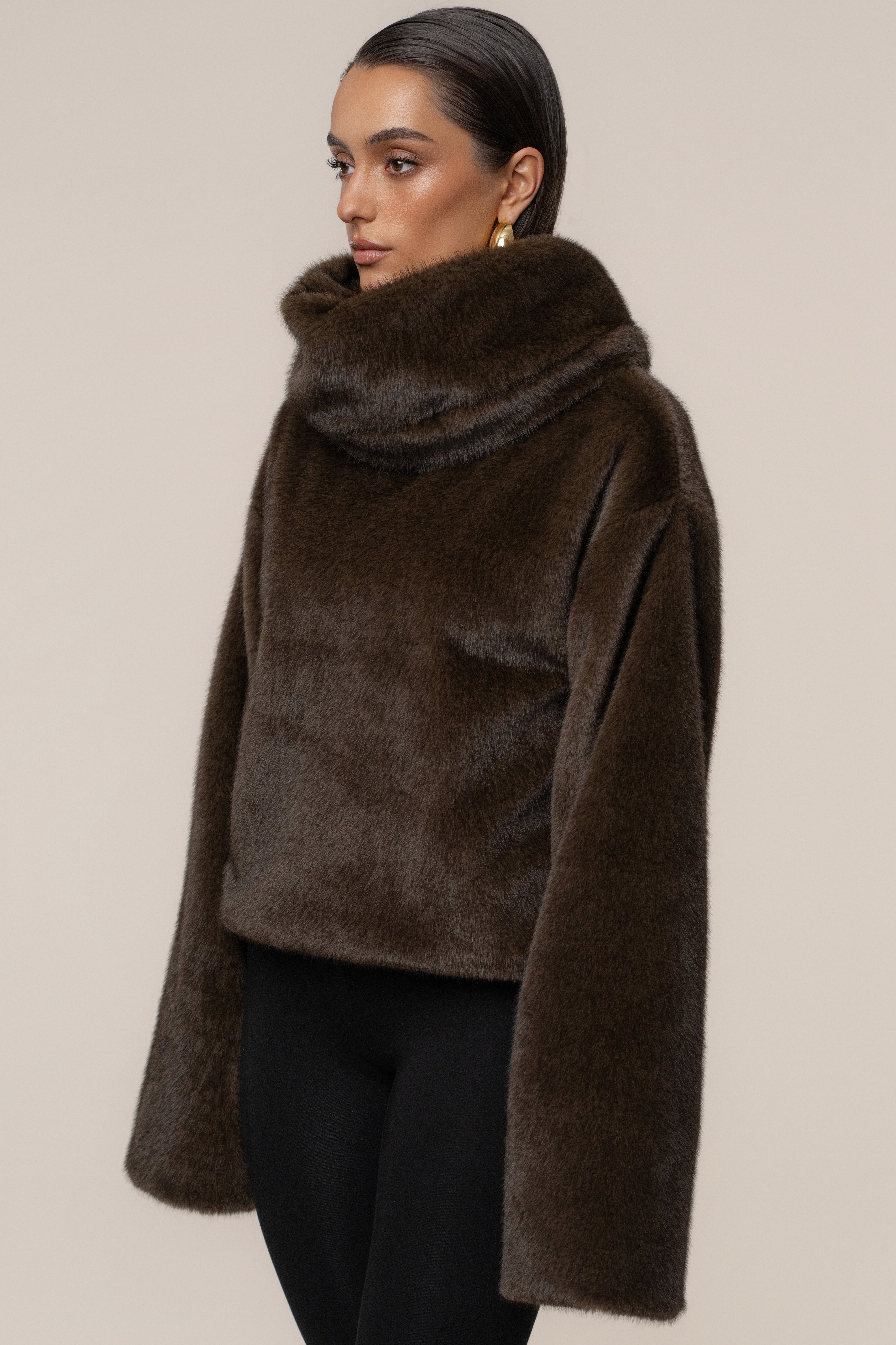 Brown Polished Faux Fur Pullover