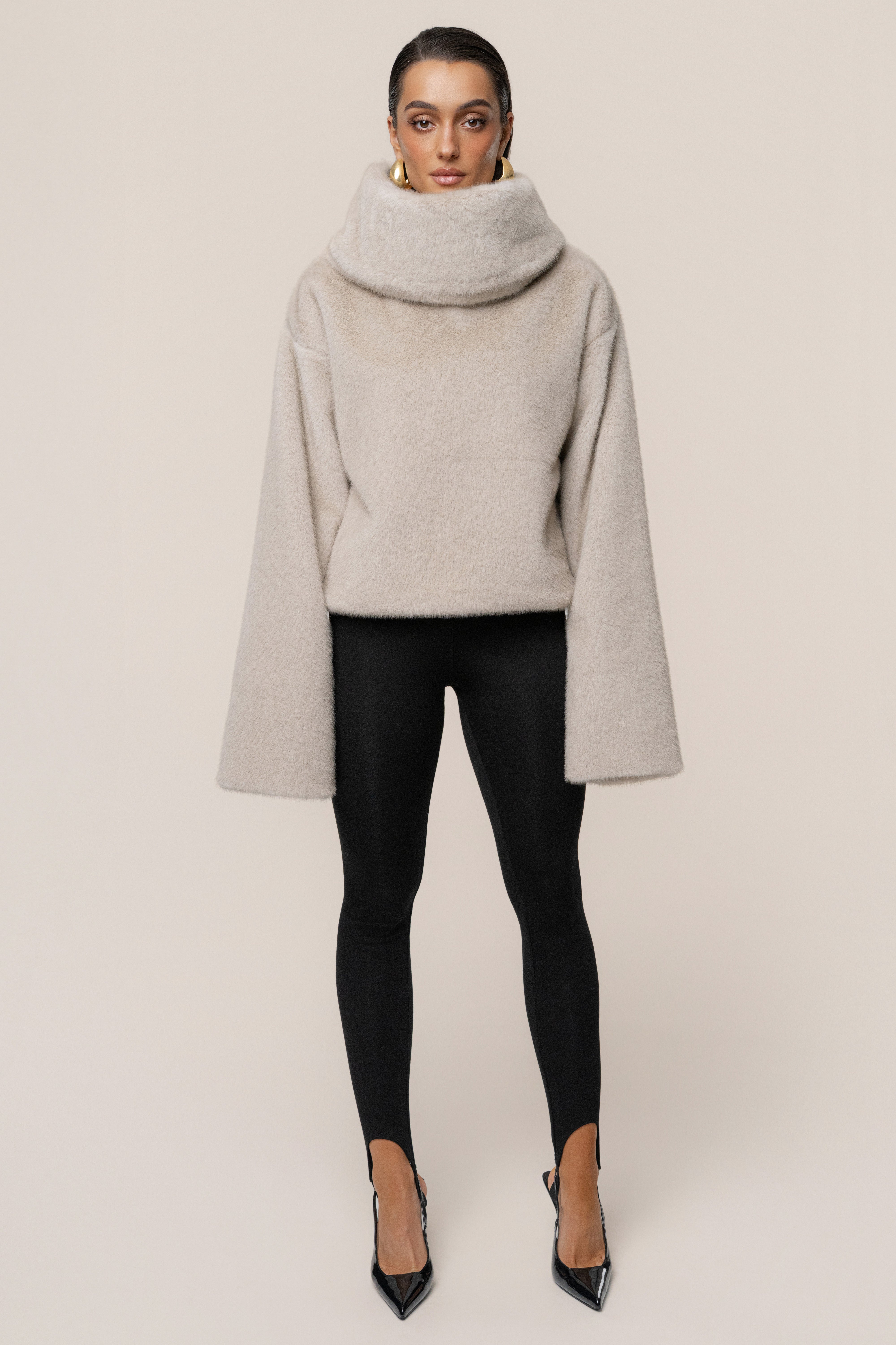 Stone Polished Faux Fur Pullover