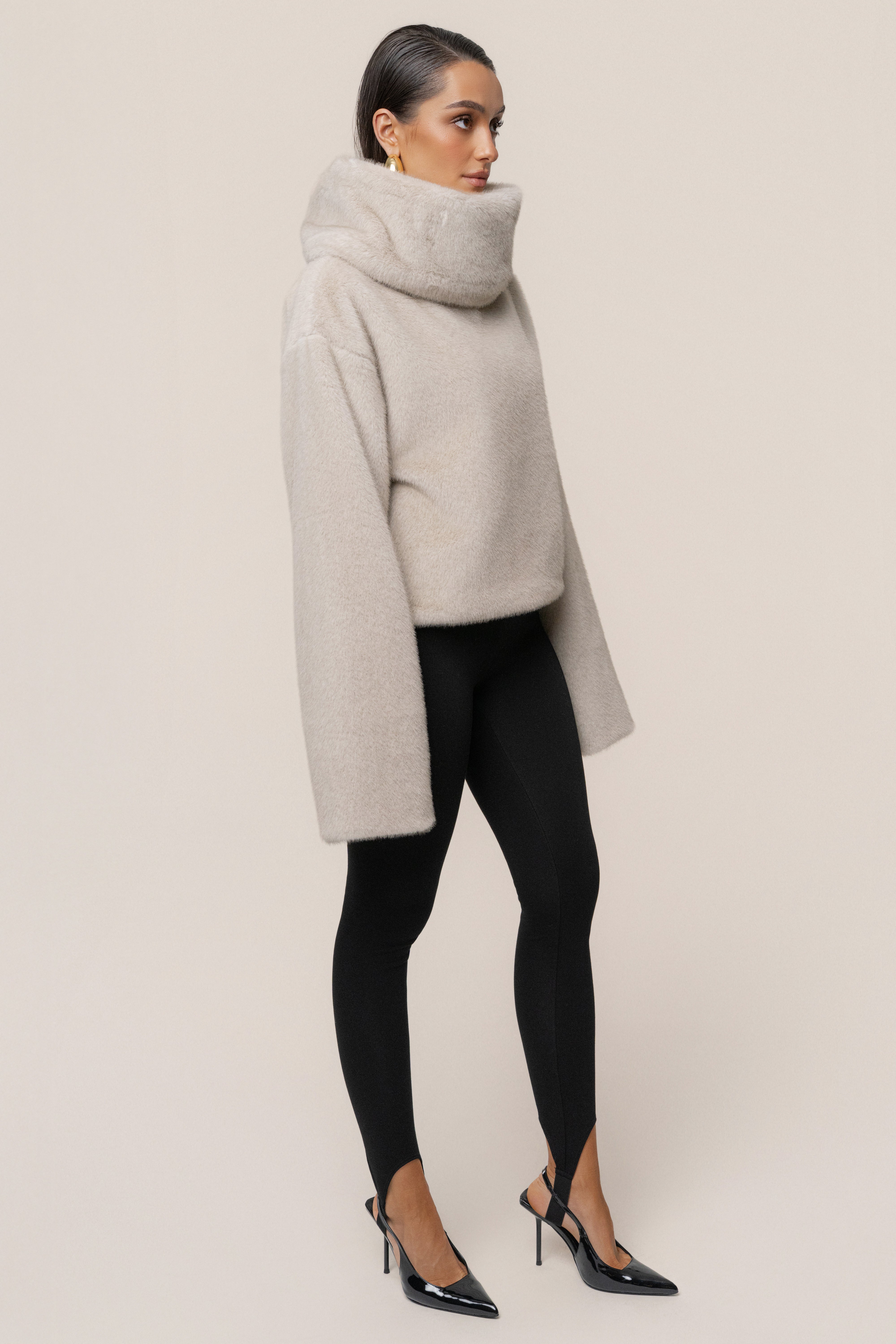 Stone Polished Faux Fur Pullover