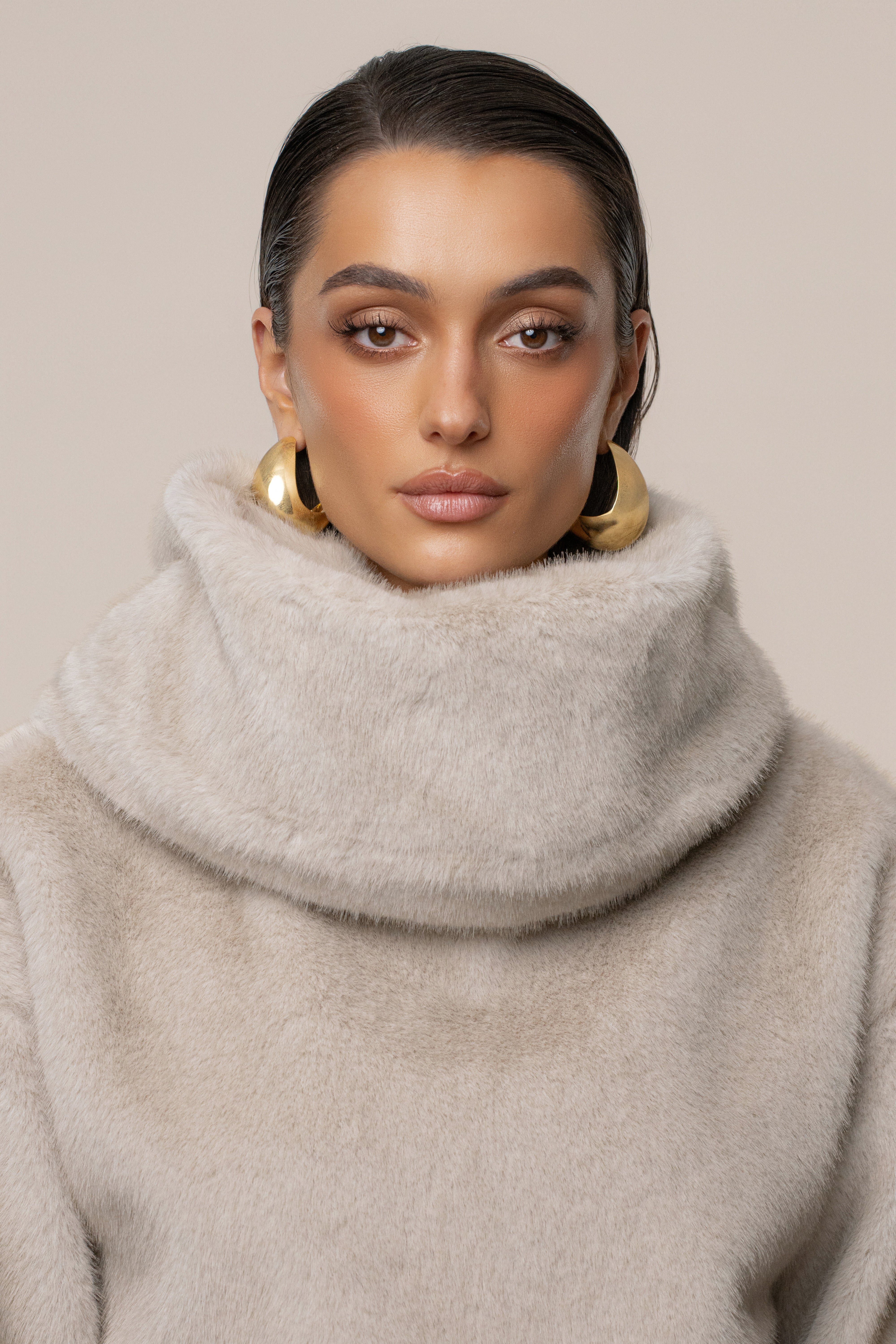 Stone Polished Faux Fur Pullover