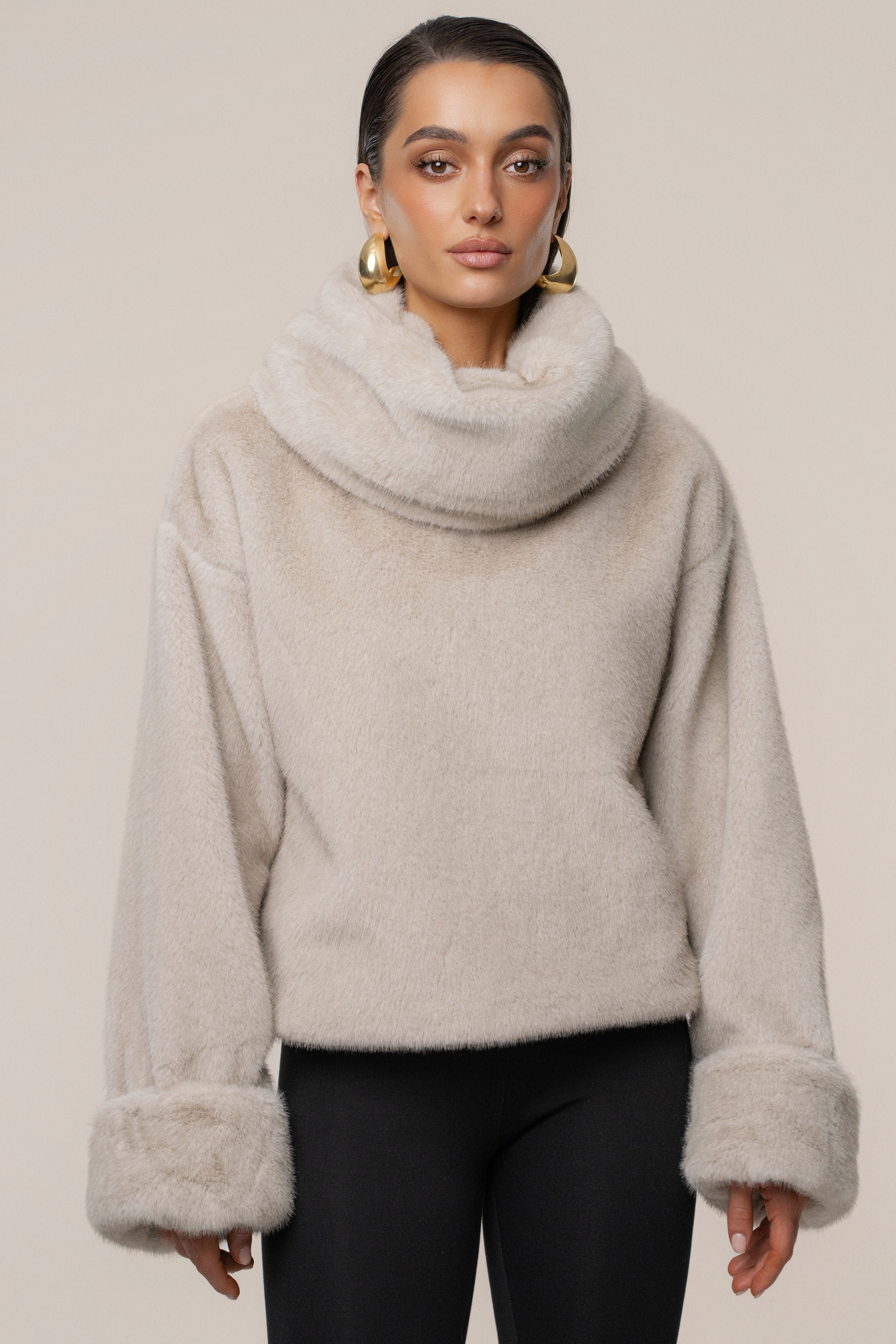 Stone Polished Faux Fur Pullover