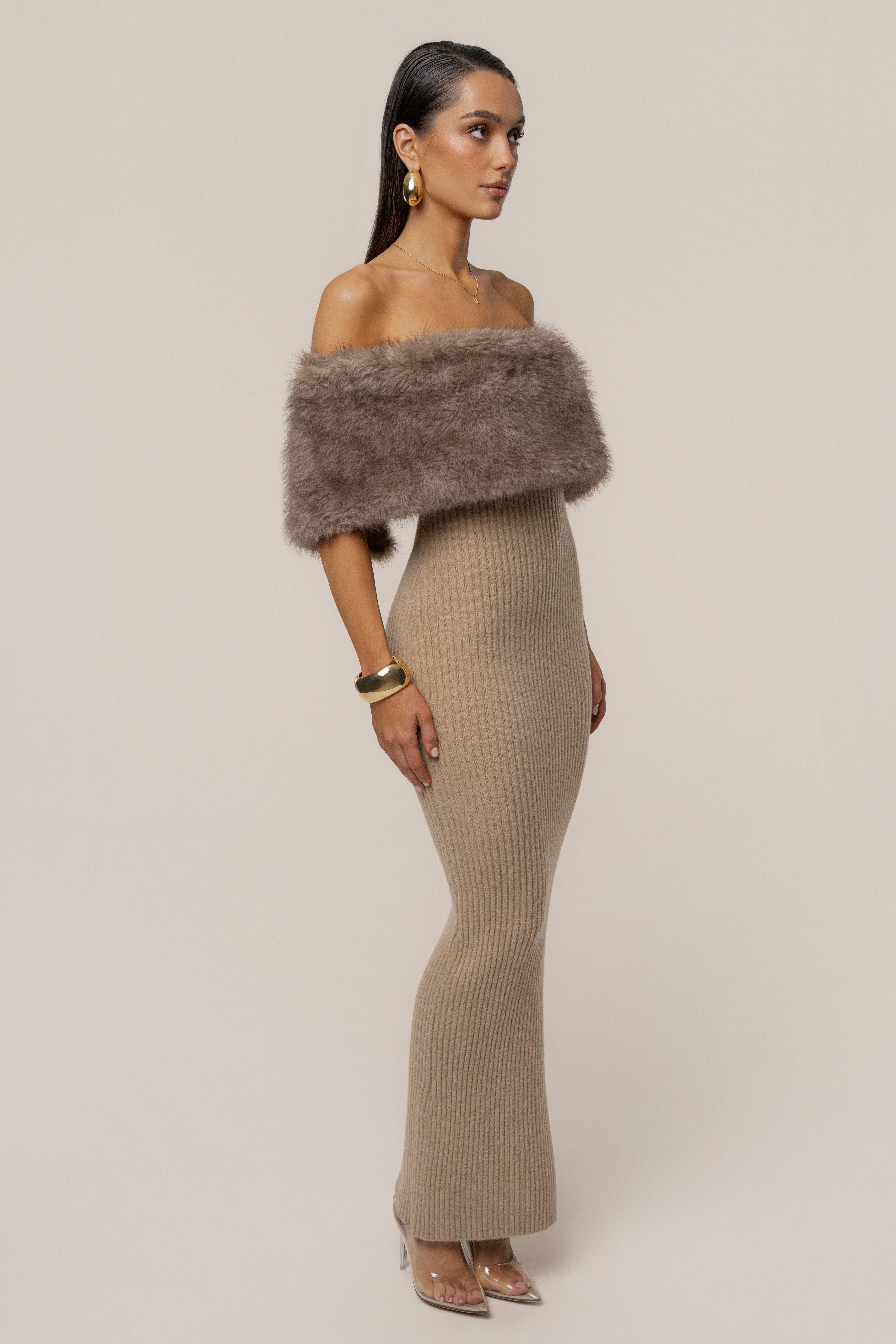 PRE-ORDER Chocolate Aspen Hour Faux Fur Dress