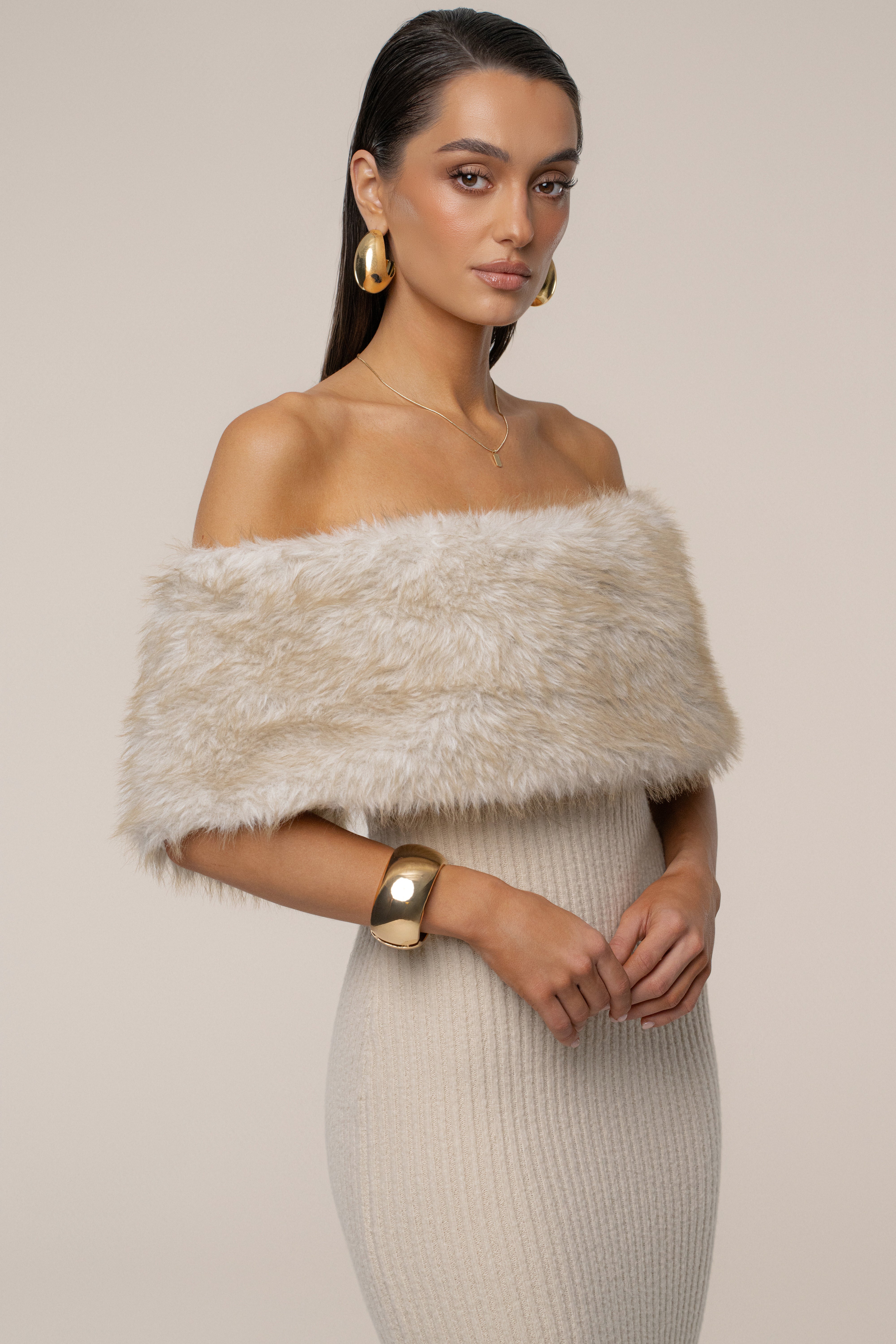 PRE-ORDER Stone Aspen Hour Faux Fur Dress
