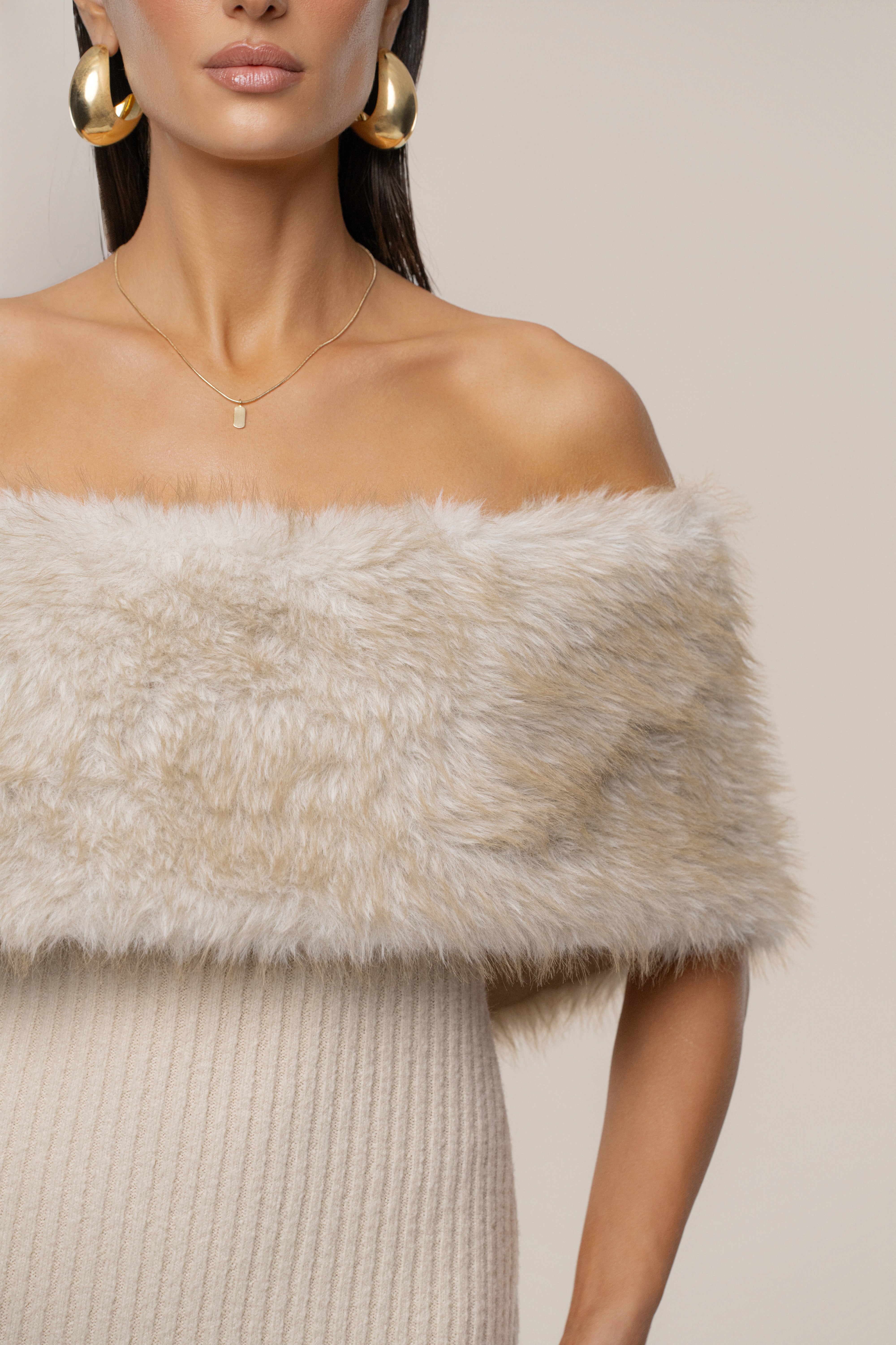 PRE-ORDER Stone Aspen Hour Faux Fur Dress