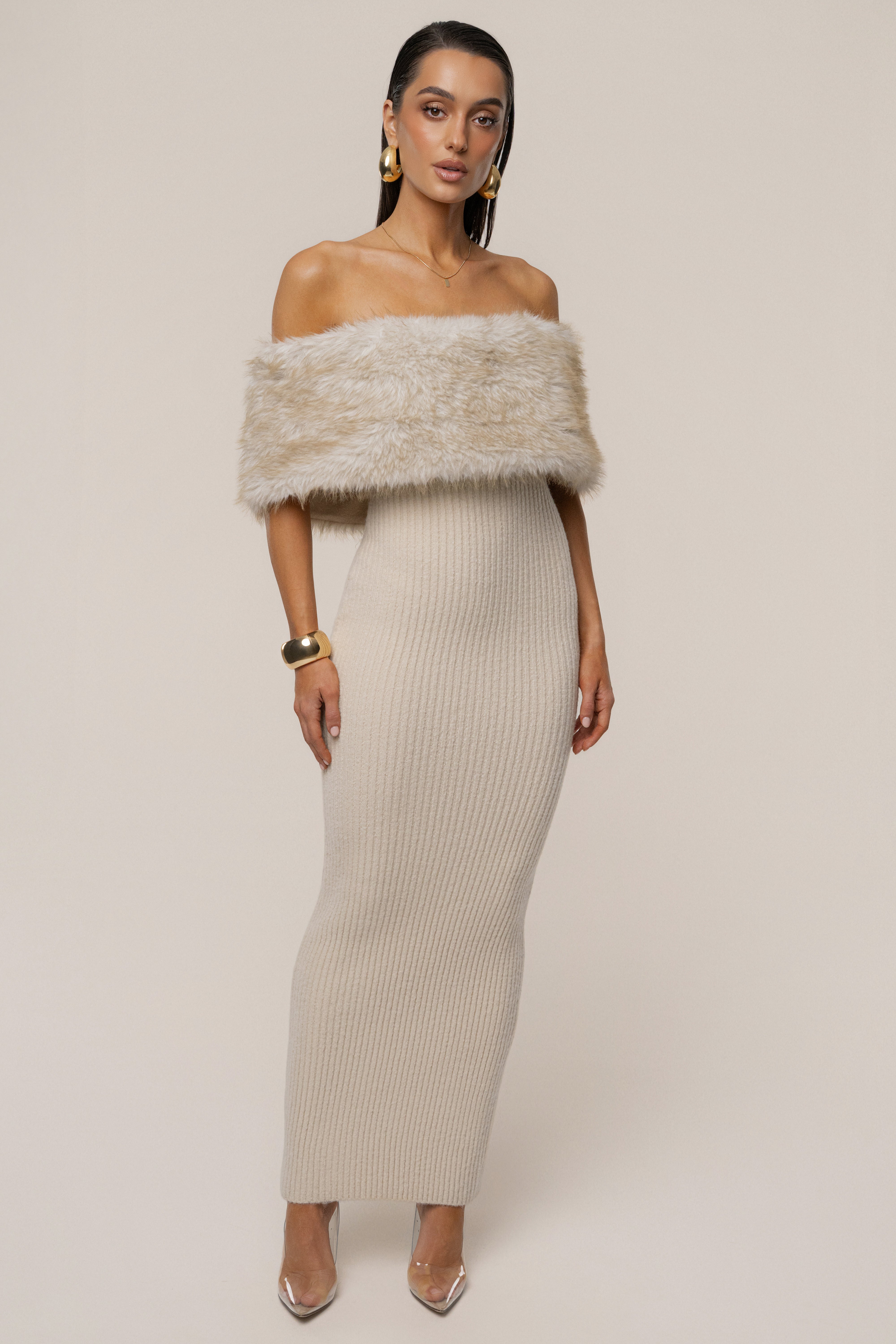 PRE-ORDER Stone Aspen Hour Faux Fur Dress