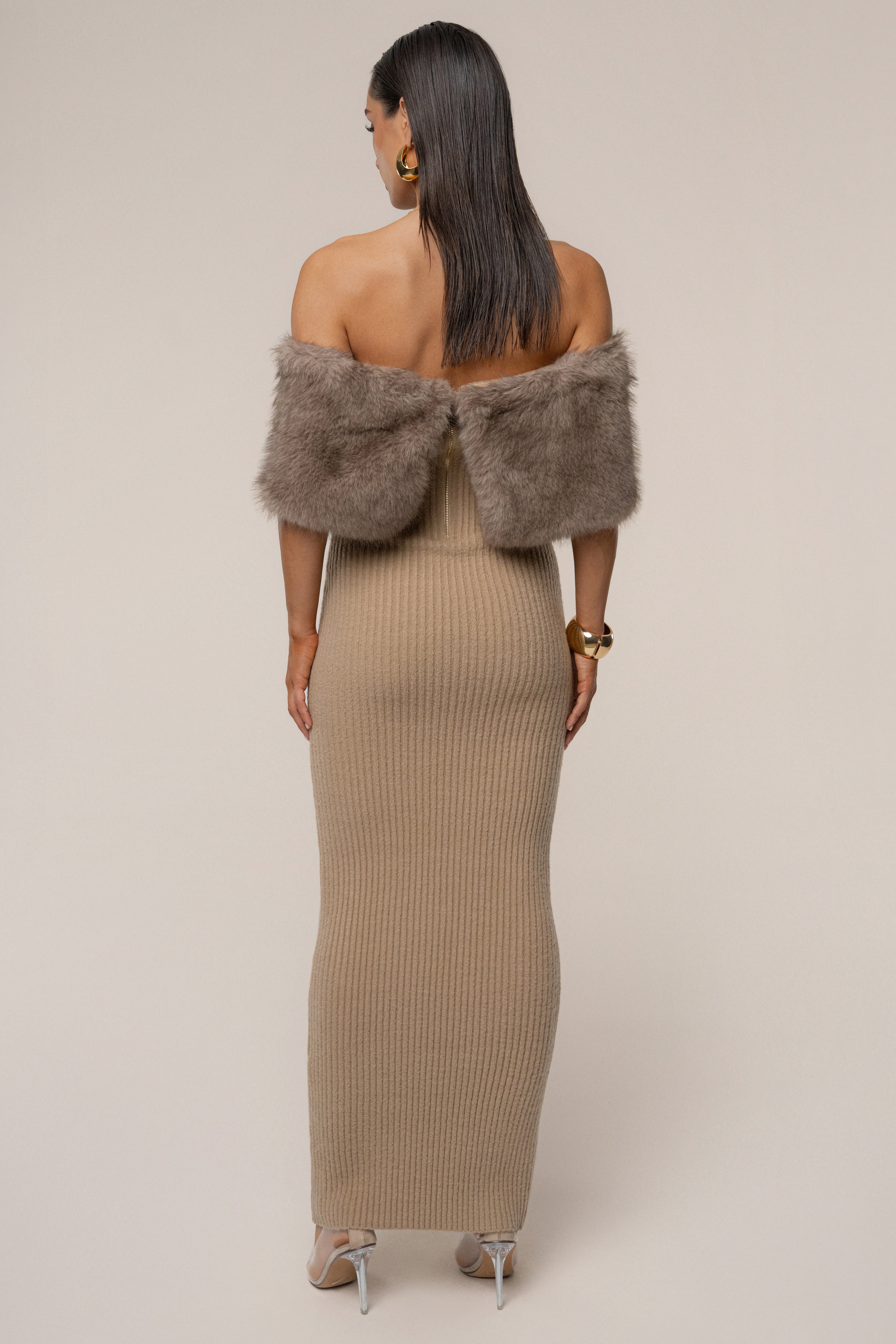 Chocolate Aspen Hour Faux Fur Dress