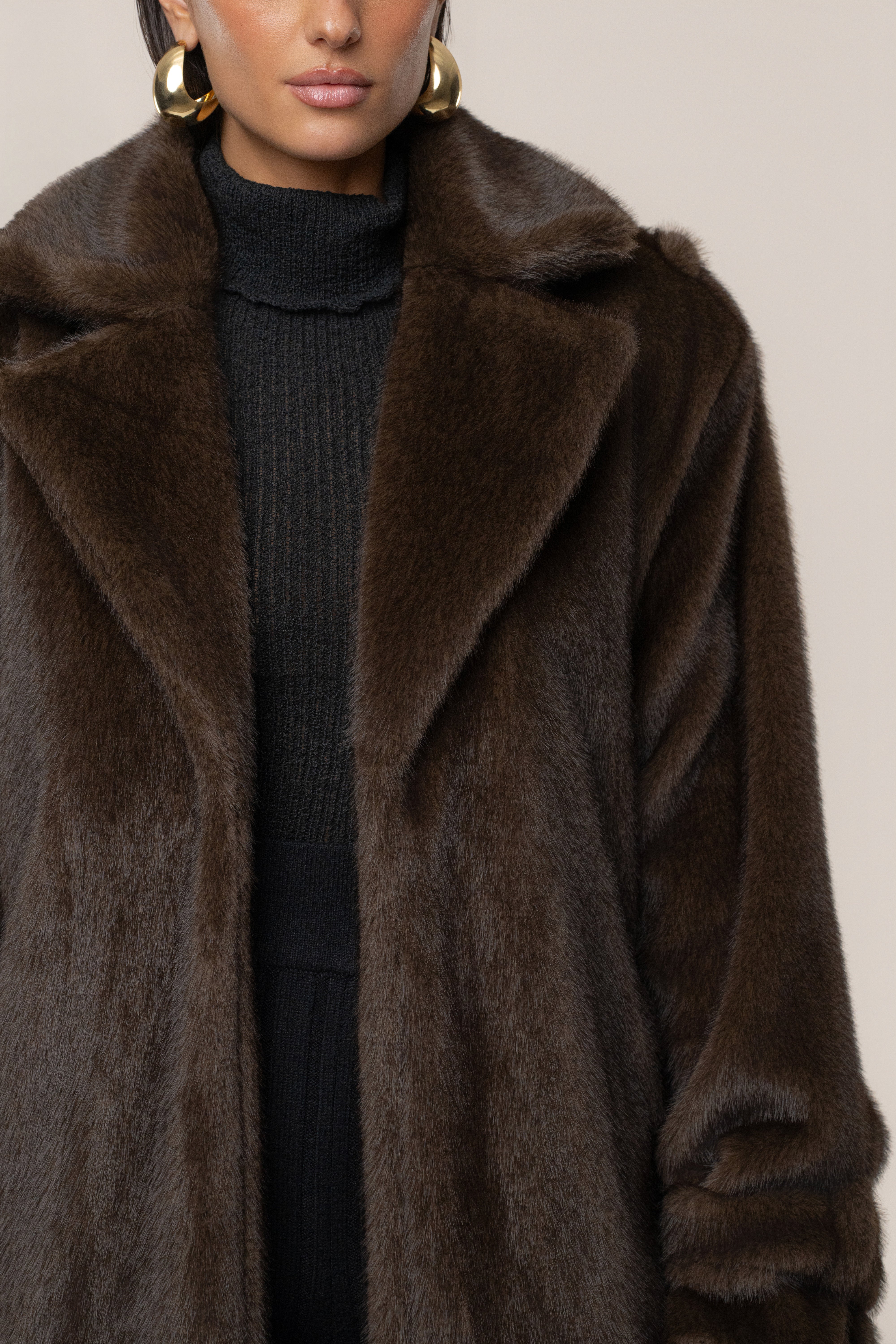 Brown Uptown Faux Fur Coat