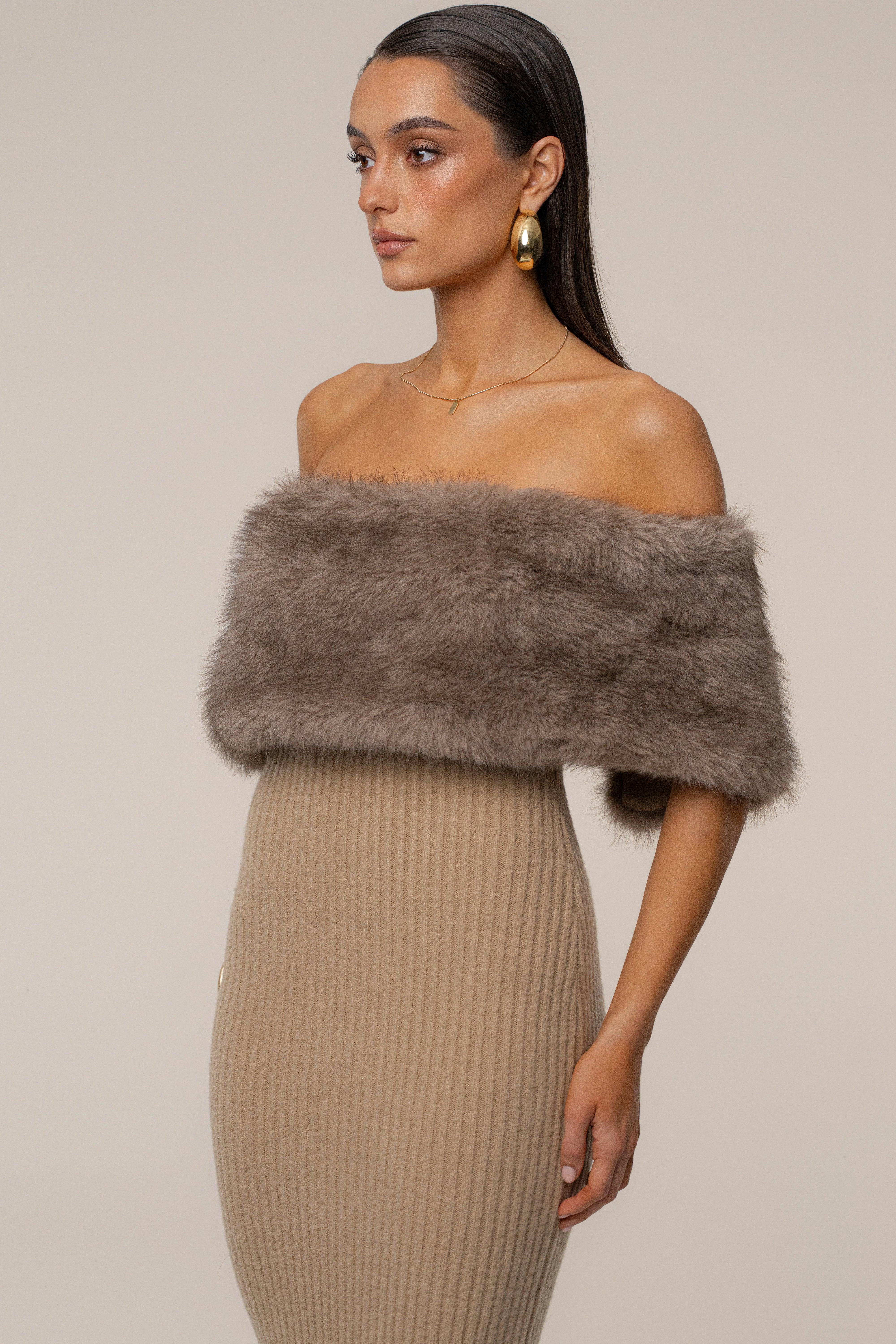 PRE-ORDER Chocolate Aspen Hour Faux Fur Dress