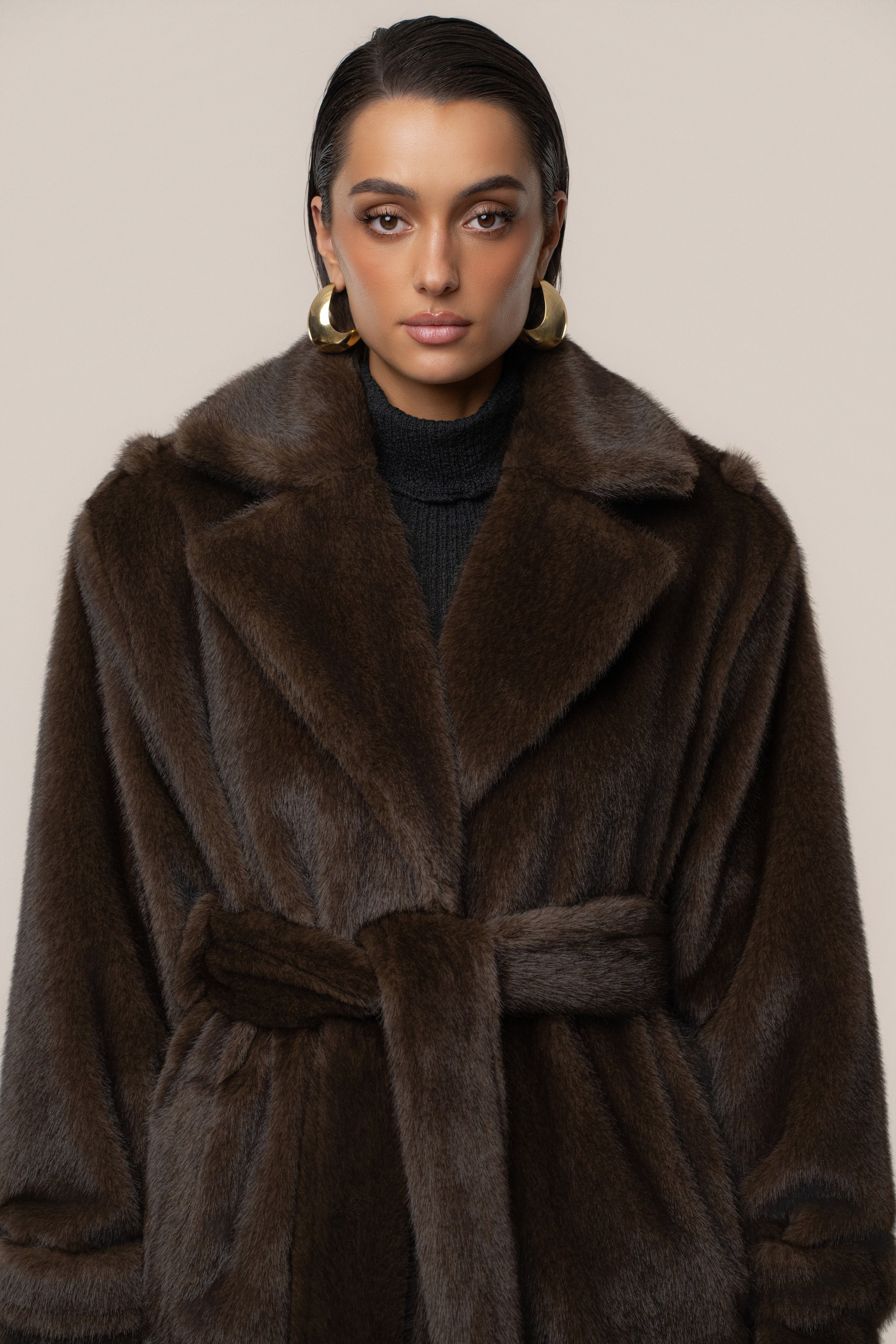Brown Uptown Faux Fur Coat