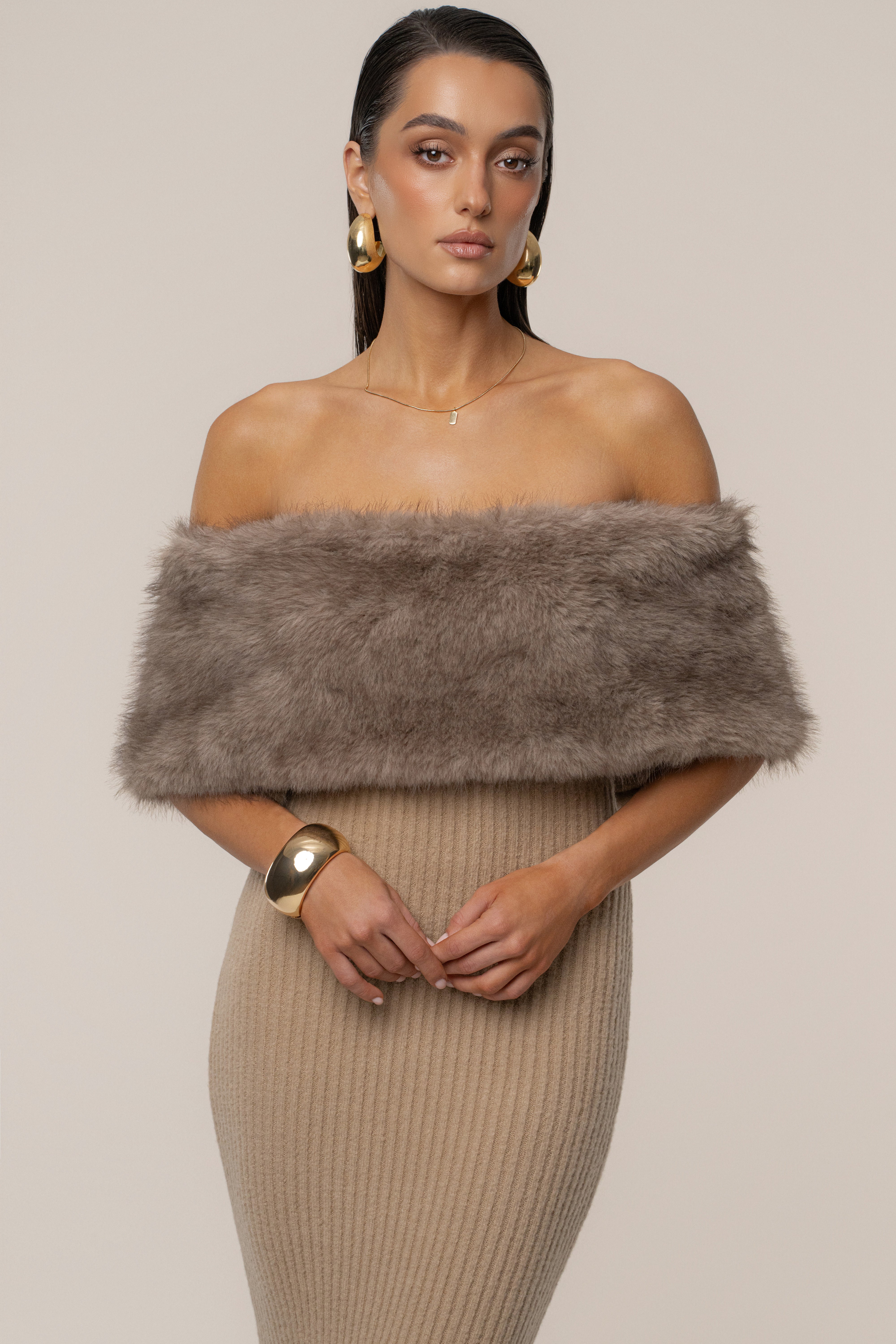PRE-ORDER Chocolate Aspen Hour Faux Fur Dress