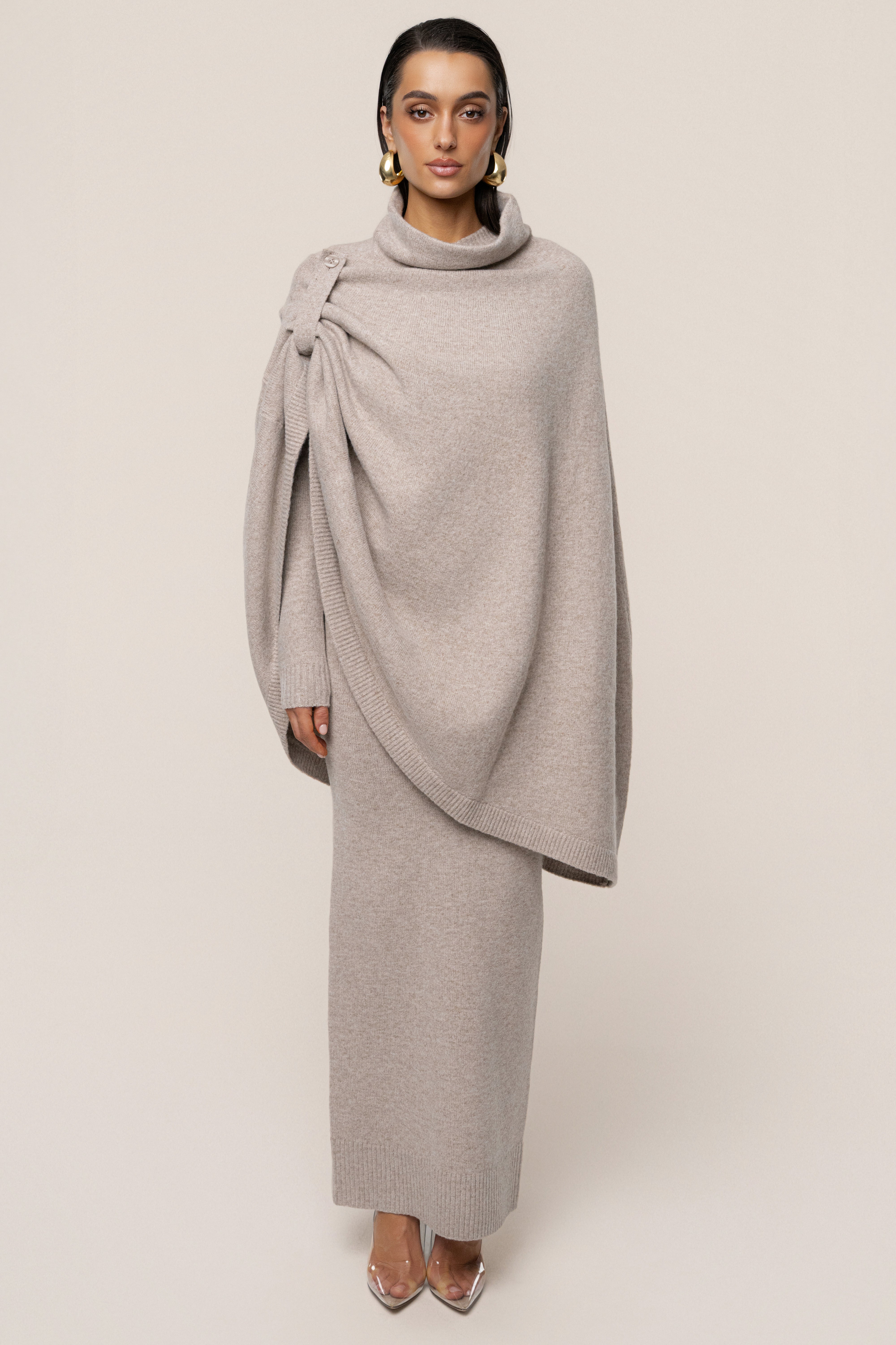 Beige Fireside Knit Maxi Dress