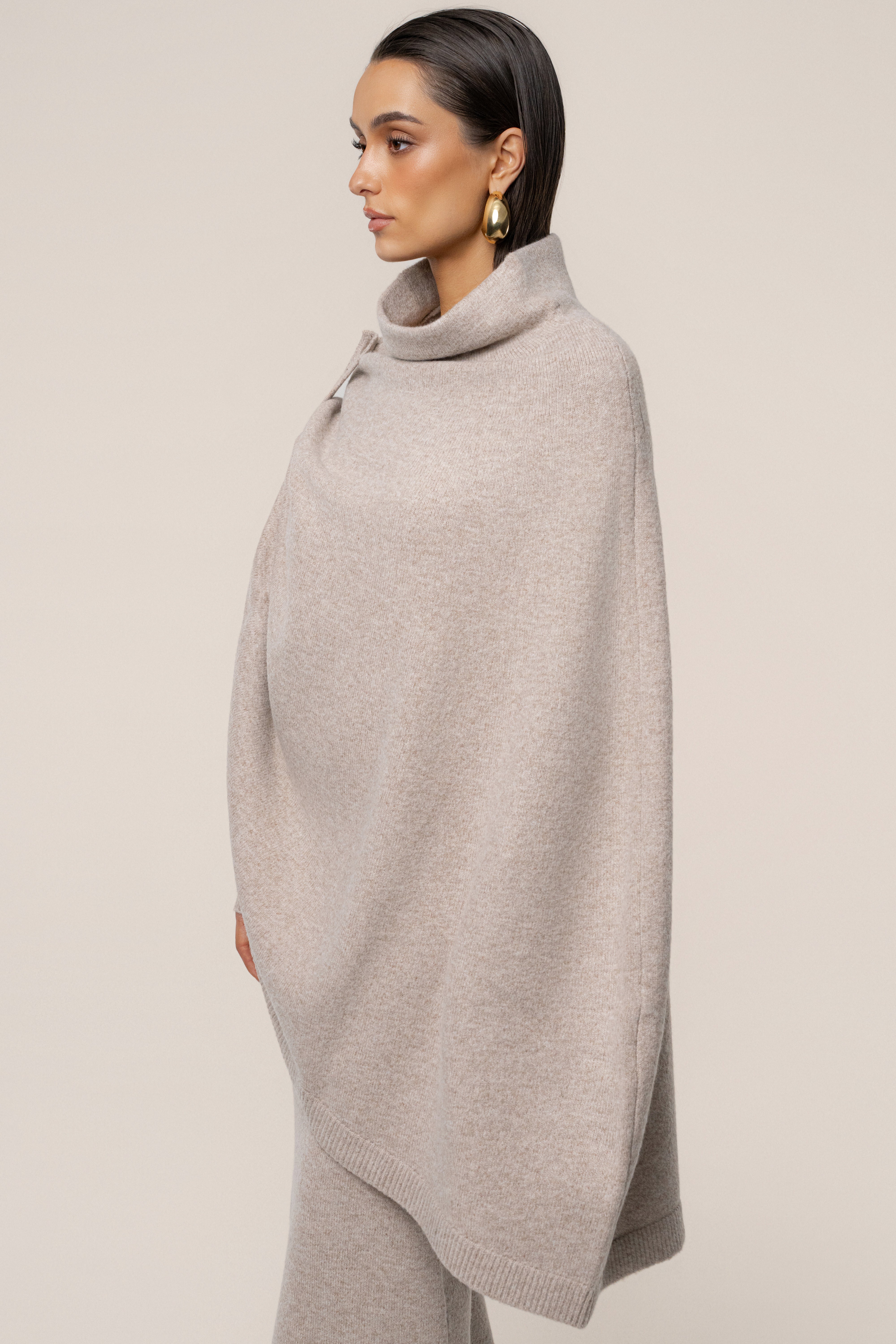 Beige Lodge Bound Turtleneck Shawl