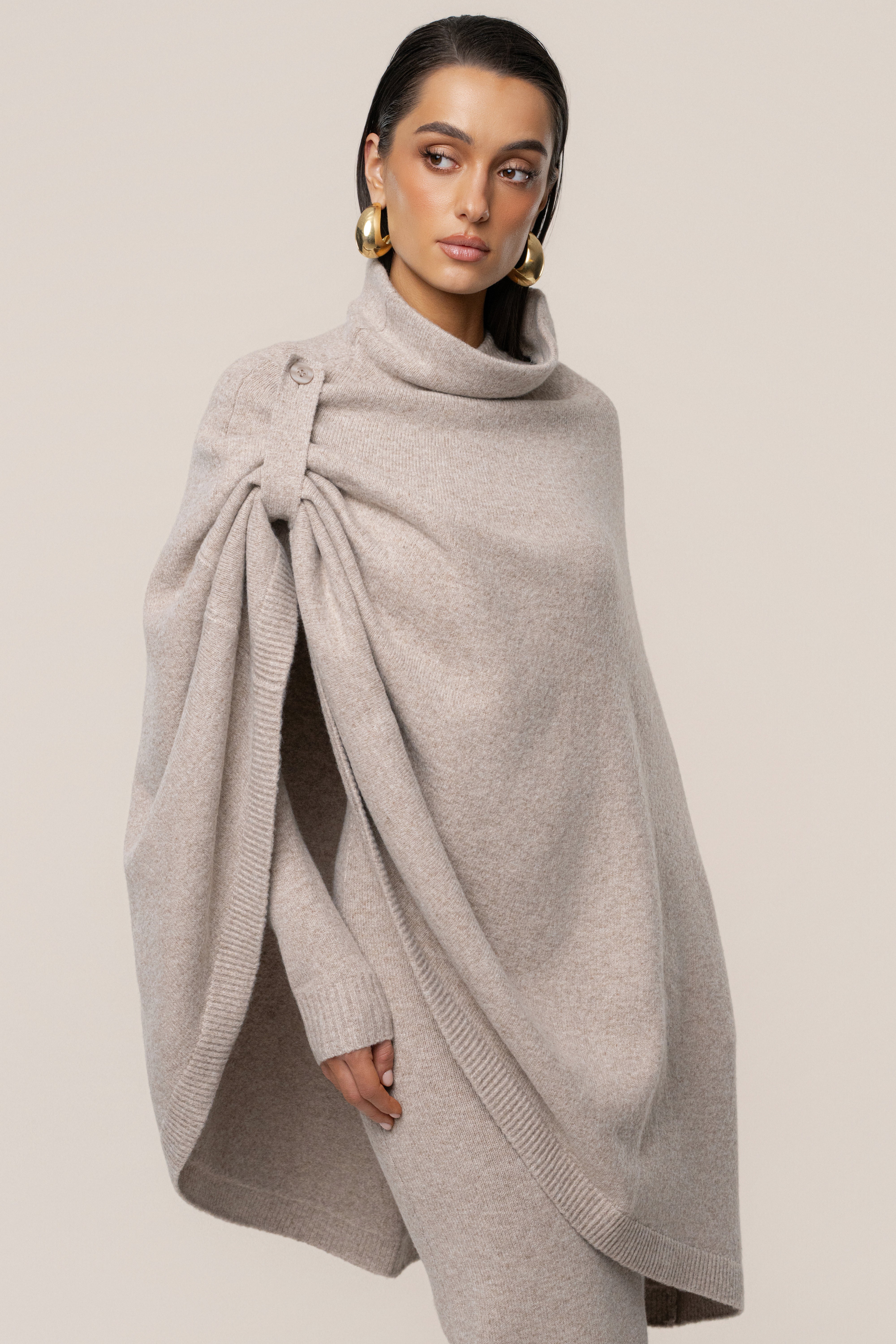 Beige Lodge Bound Turtleneck Shawl