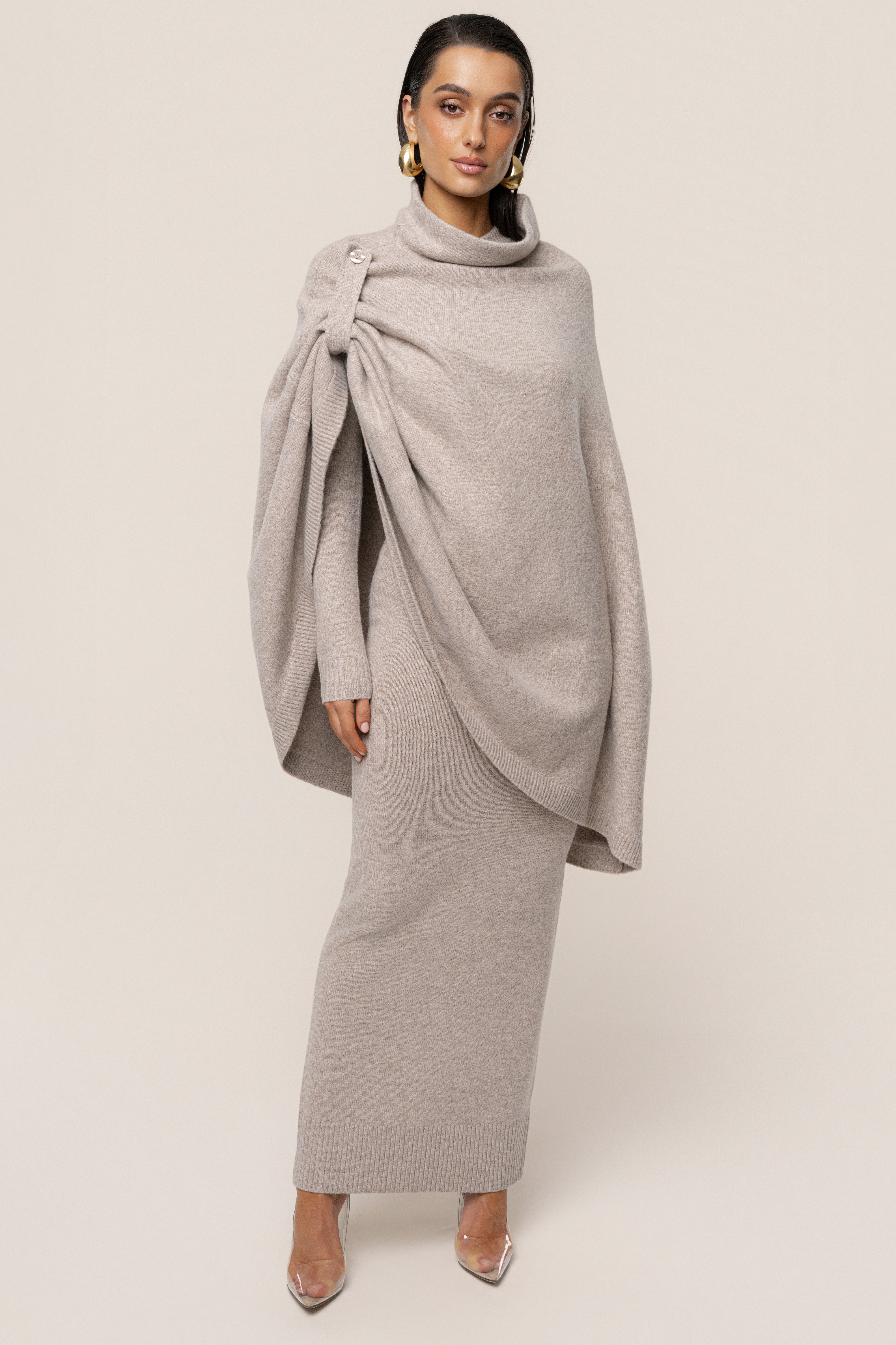 Beige Lodge Bound Turtleneck Shawl