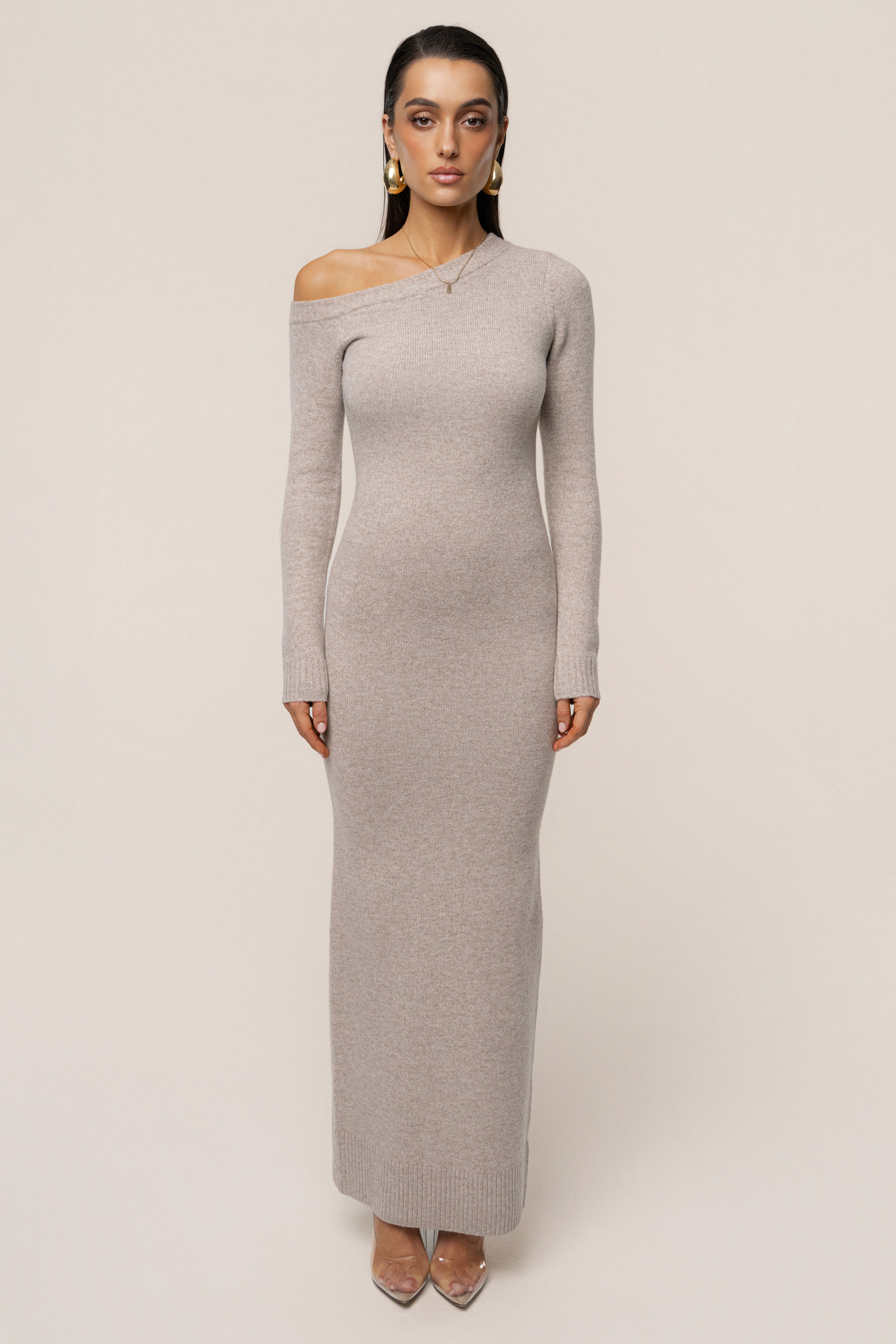 Beige Fireside Knit Maxi Dress