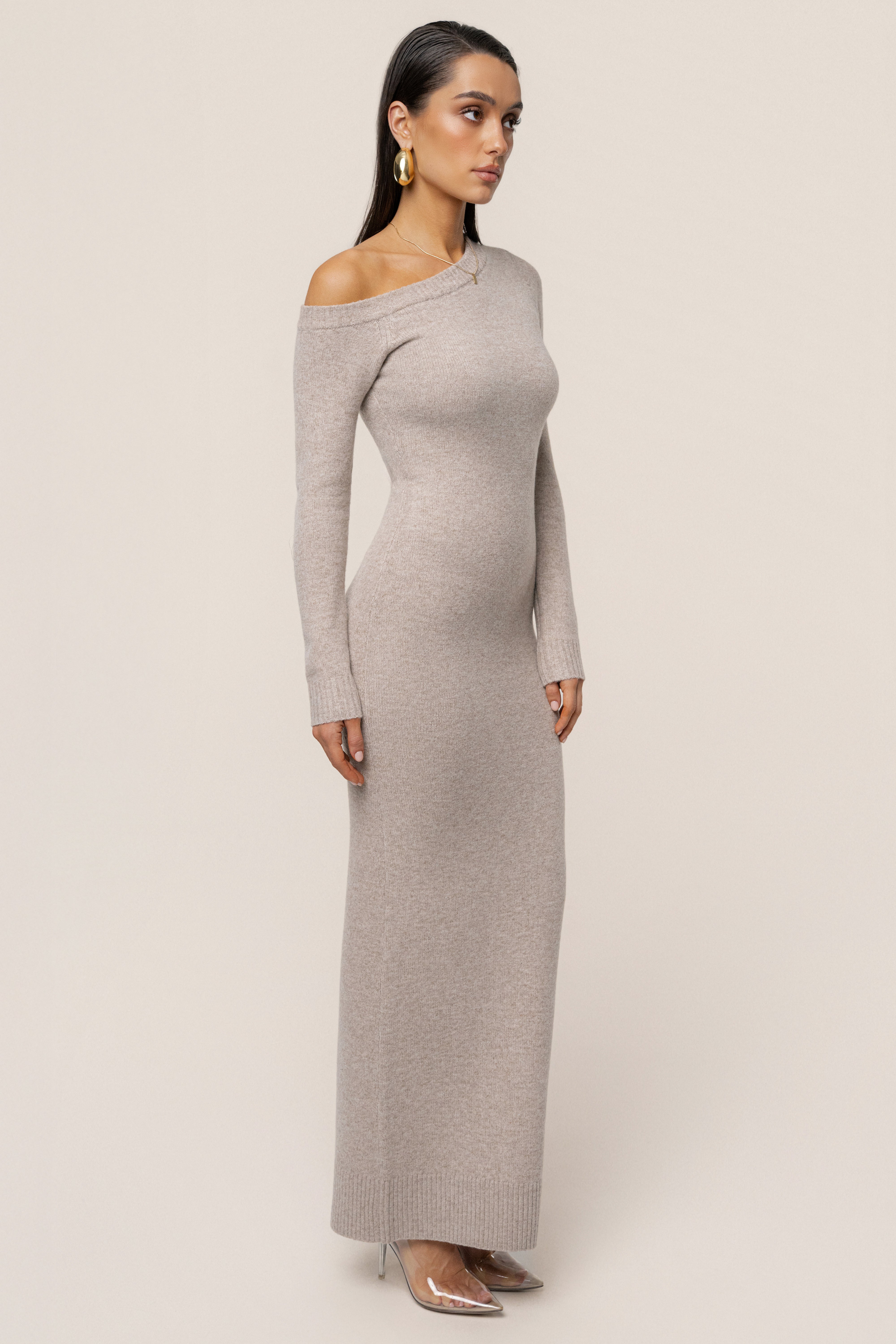Beige Fireside Knit Maxi Dress