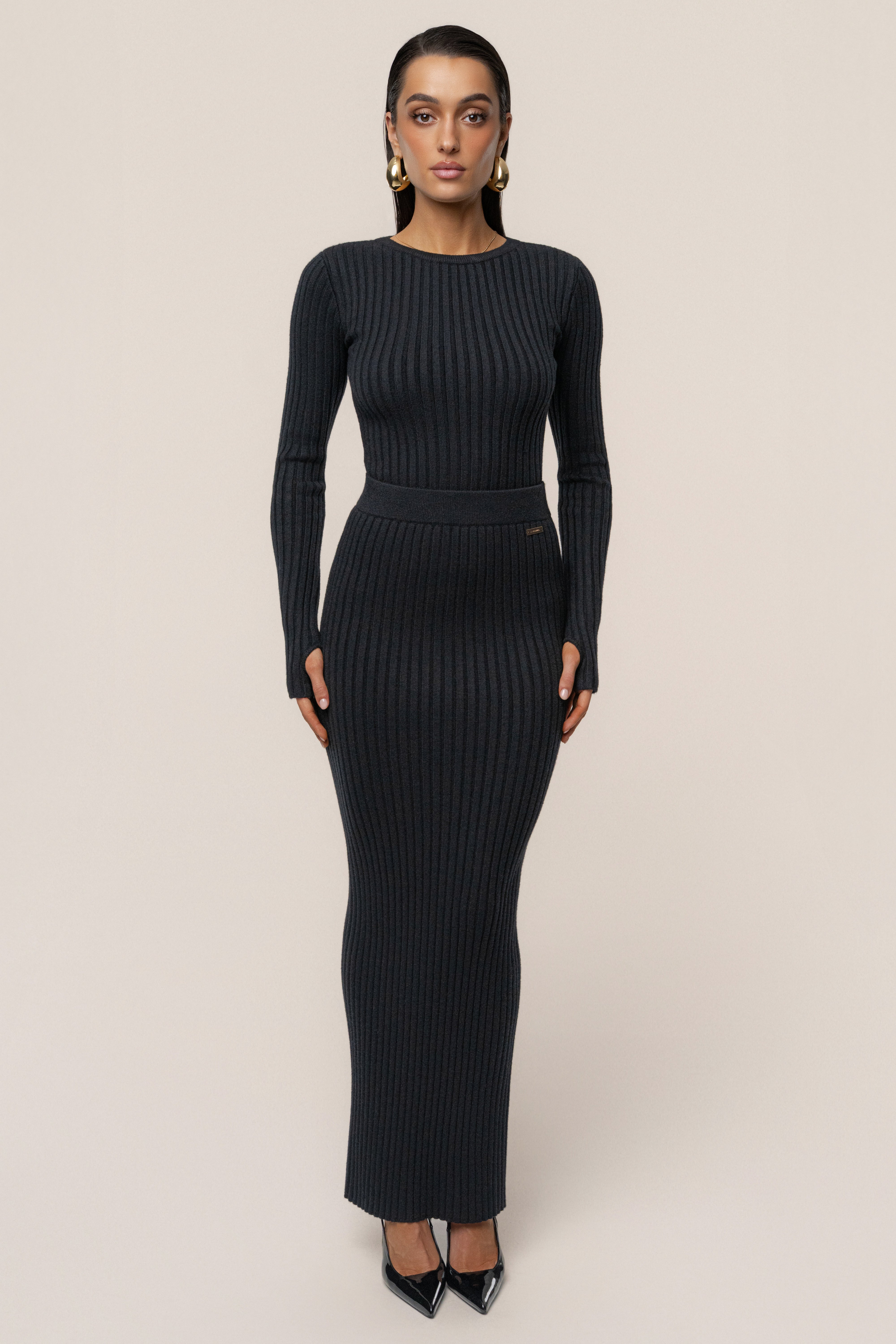 Black Soft Reset Ribbed Skirt