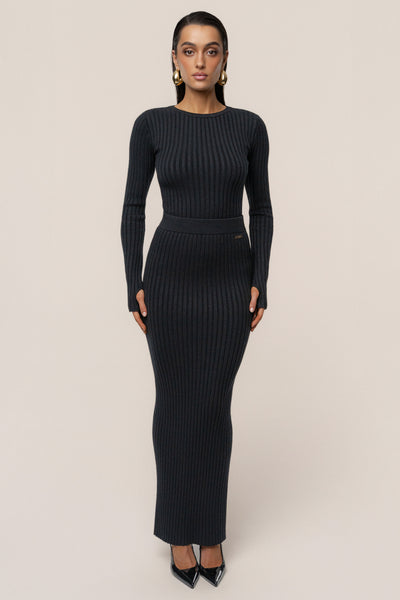 Black Soft Reset Ribbed Skirt