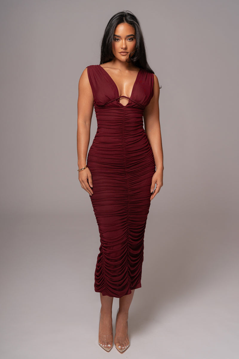 Burgundy Loren Ruched Maxi Dress