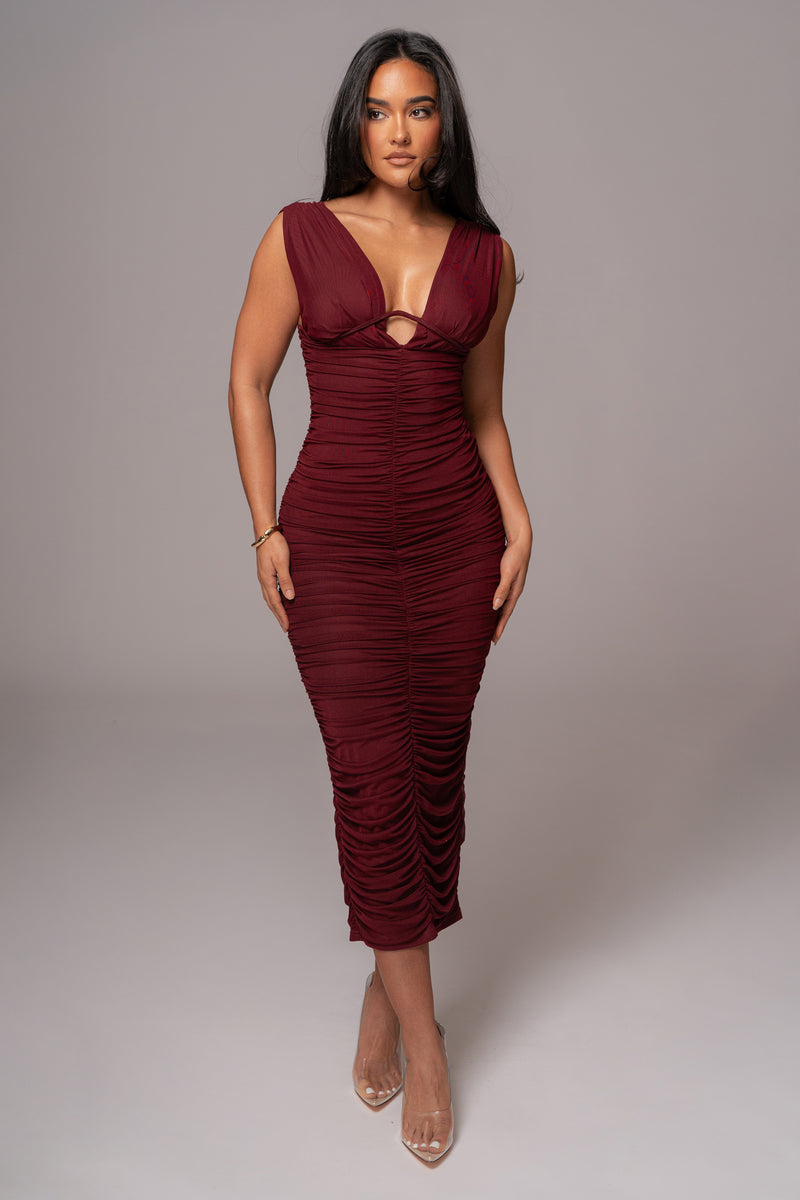 Burgundy Loren Ruched Maxi Dress