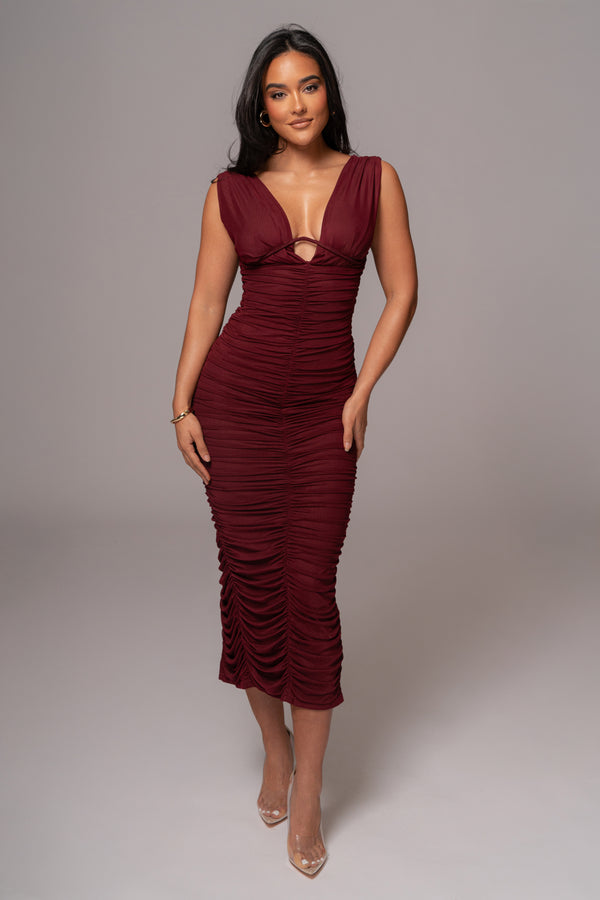 Burgundy Loren Ruched Maxi Dress