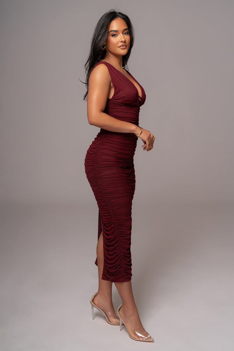 Burgundy Loren Ruched Maxi Dress