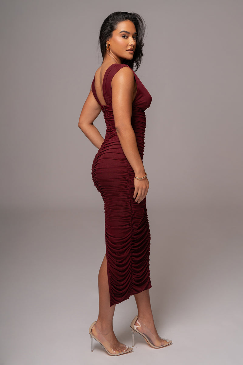 Burgundy Loren Ruched Maxi Dress