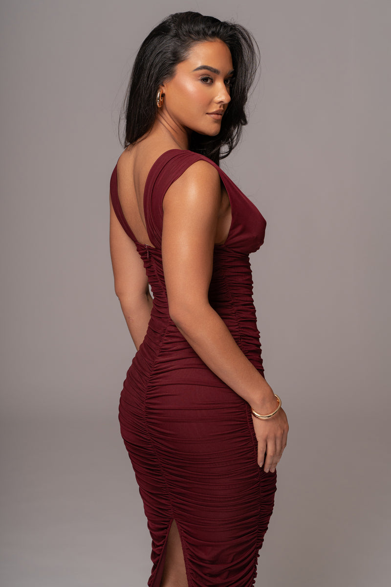 Burgundy Loren Ruched Maxi Dress