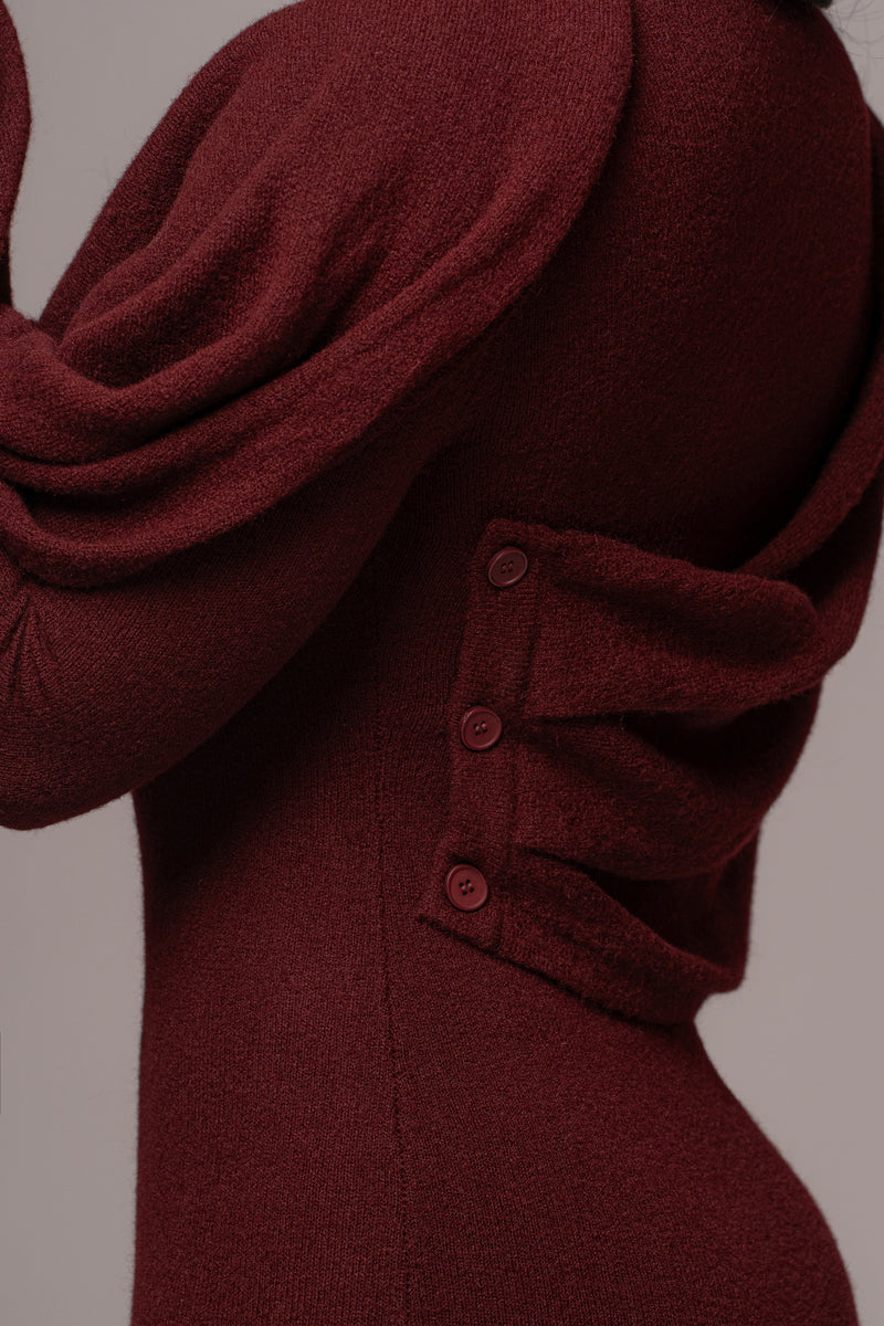 Burgundy Scarf Draped Mini Dress