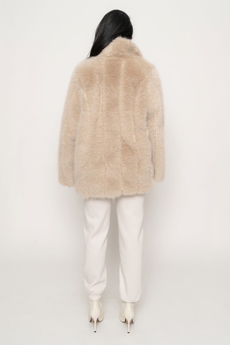 Beige Cropped Manhattan Faux Fur Coat