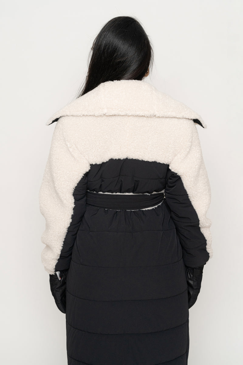 Black/Ivory Contrast Sherpa Coat