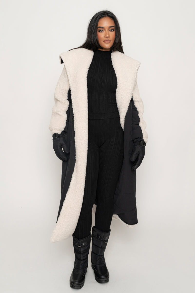 Black/Ivory Contrast Sherpa Coat