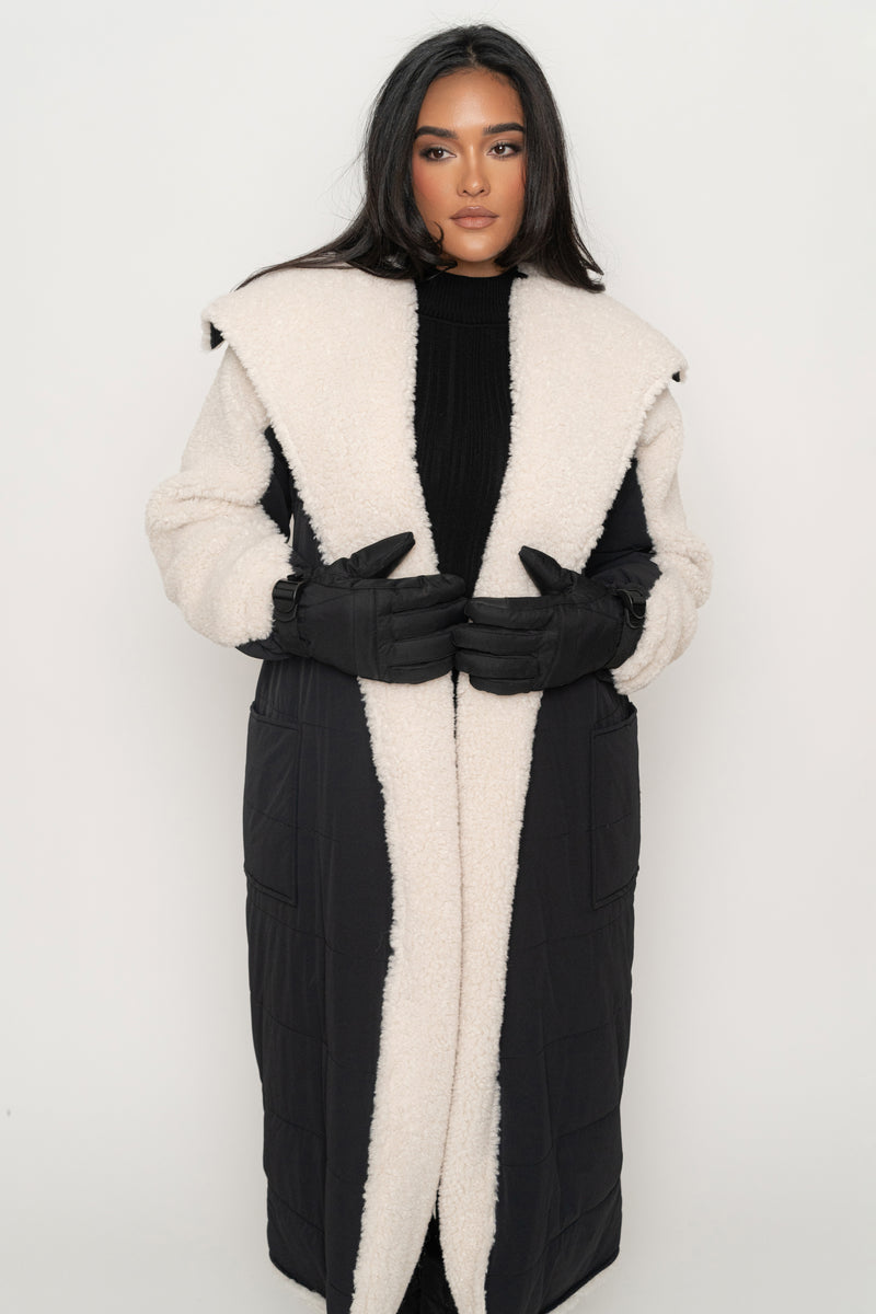 Black/Ivory Contrast Sherpa Coat