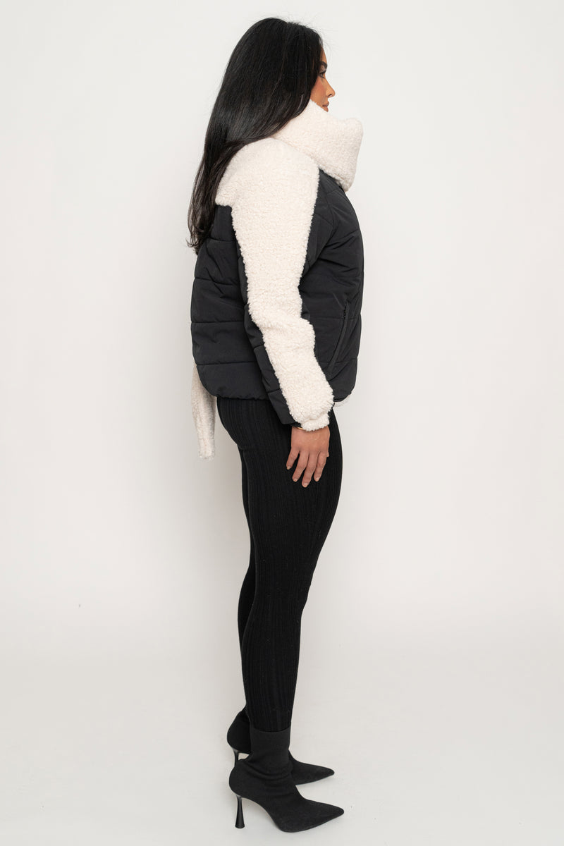 Black/Ivory Contrast Sherpa Jacket