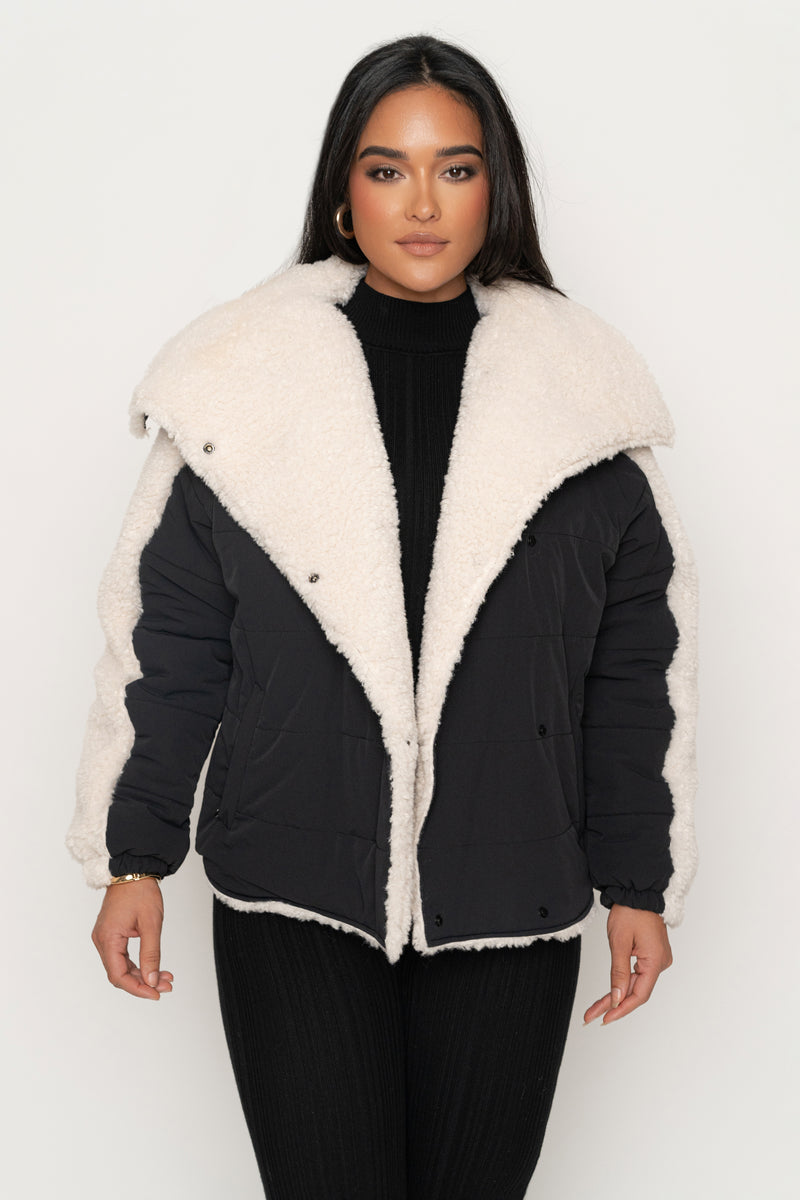 Black/Ivory Contrast Sherpa Jacket